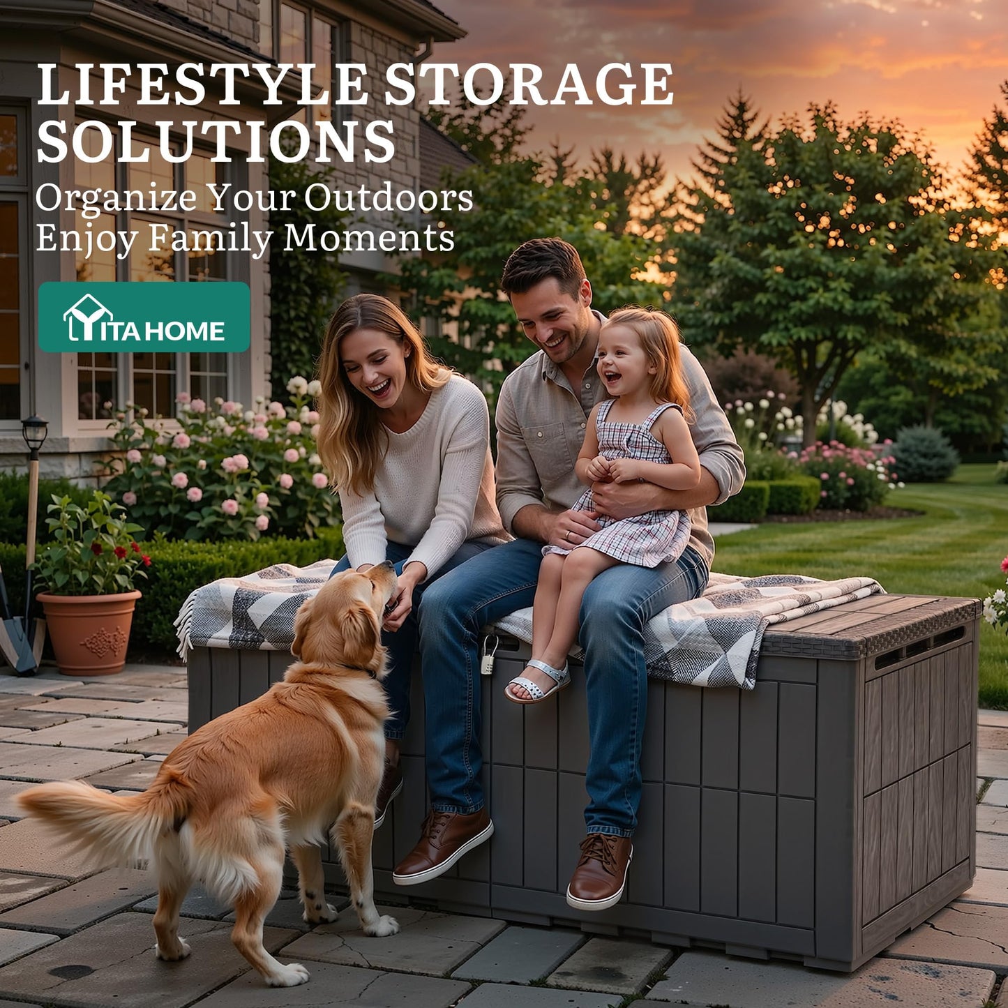 YITAHOME XXL 240 Gallon Extra Large Deck Box, Waterproof Resin Outdoor Storage Box with Lock and 3-Person Bench Seating for Patio Furniture Cushions,Garden Tools & Pool Accessories, Dark Brown