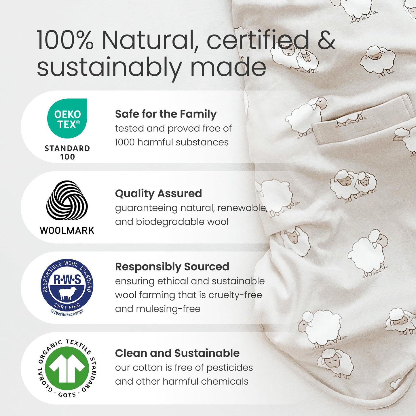 Woolino 4 Season Ultimate Baby Sleeping Bag - Merino Wool and Organic Cotton - Universal Size Adjustable Sleep Sack for Baby - Two-Way Zipper Sleeping Bag (2-24 Months) - Stars White