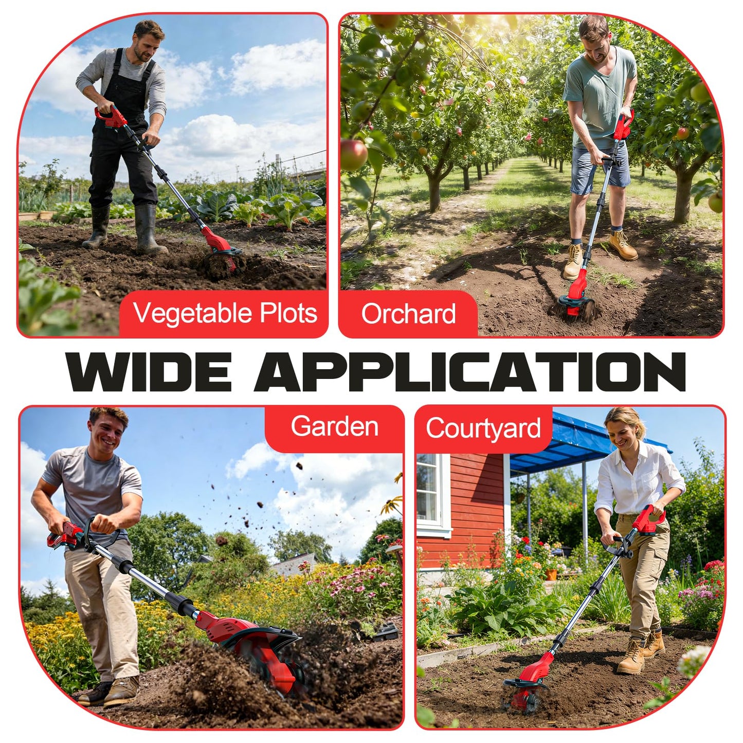 Cordless Tiller Cultivator Compatible with Milwaukee 18V Battery(Tool Only), 450RPM Electric Tiller for Gardening, 9"x6.3" Tilling, 48 Reinforced Steel Tines Rototiller for Lawn/Soil Cultivation