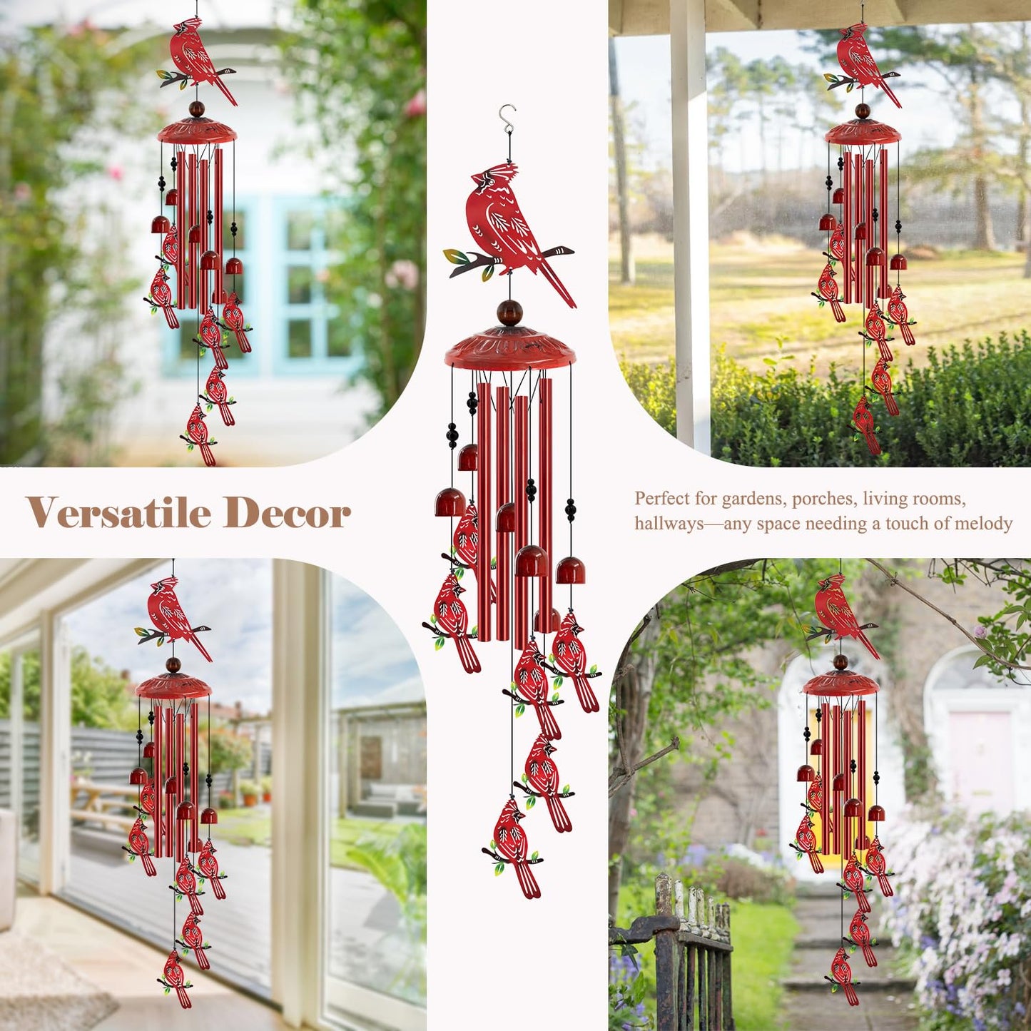 for Women Cardinal Wind Chimes for Outside, 35'' Metal Cardinal WindChimes Gifts for Women/Men, Decoration for Outdoor, Home, Garden, Patio, Backyard