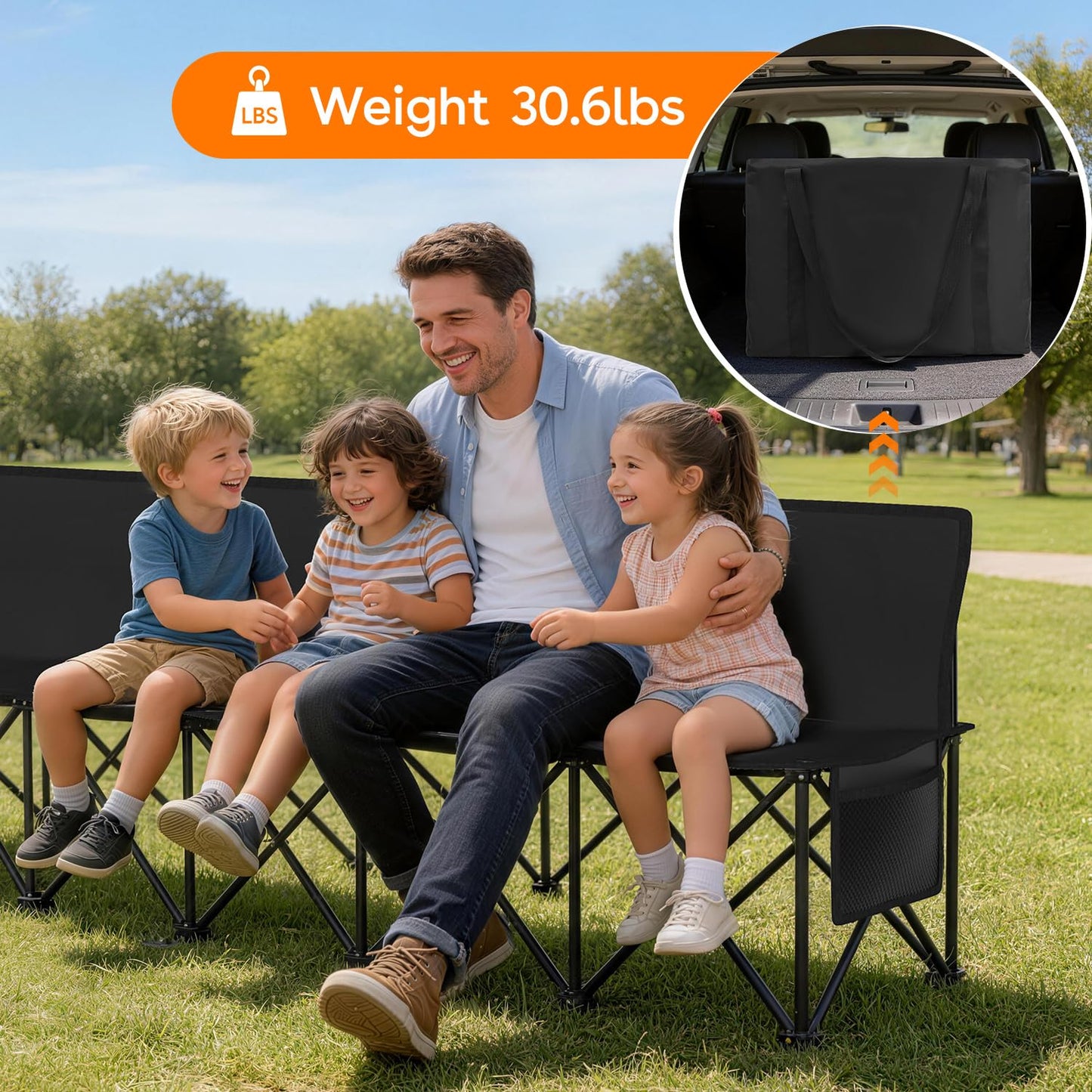Suteck 8-Seat Folding Bench Seat–Portable Team Bench Soccer with 17.3"x 17.3" Individual Seats, 600D Oxford Fabric & Side Pockets, Heavy Duty Outdoor Bench for Sports, Camping, Patio & Park Events