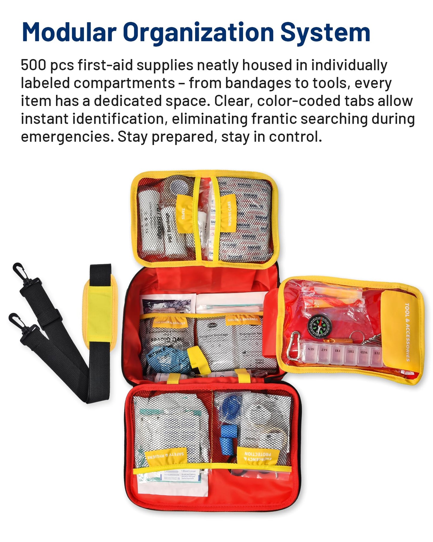 500 PCS First Aid Kit for Travel Camping Car Home Businesses, Well-Organized Emergency Kit, Survival Trauma First Aid Kits for Home College Dorm Essential Supplies