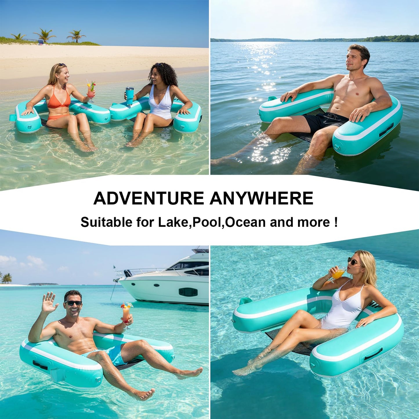 GIRISHIP Inflatable Pool Float Chair for Lake Floating Pool Chair Heavy Duty Floating Chair with Cup Holder Lake Floats for Adults Pool Chair Float River Beach(1 Pack)