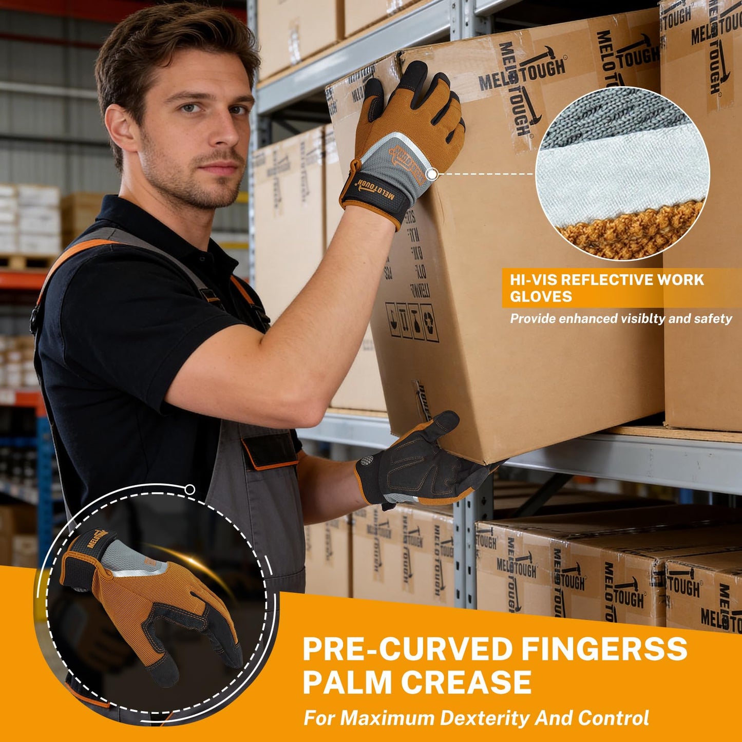 MELOTOUGH Work Gloves for Men Women,Mens Mechanic Work Gloves for Garden,Yard,Warehouse,Touch Screen Working Gloves