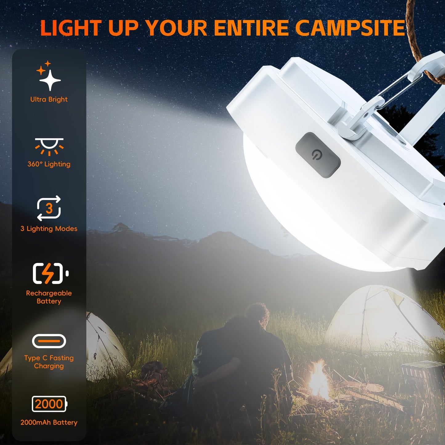 2 Pack Rechargeable LED Camping Light Lantern: 2000mAh Battery Powered Tent Light with Magnet - Camping Essential Waterproof Flashlight for Hiking Power Outage Emergency Survival Backpacking Hurricane