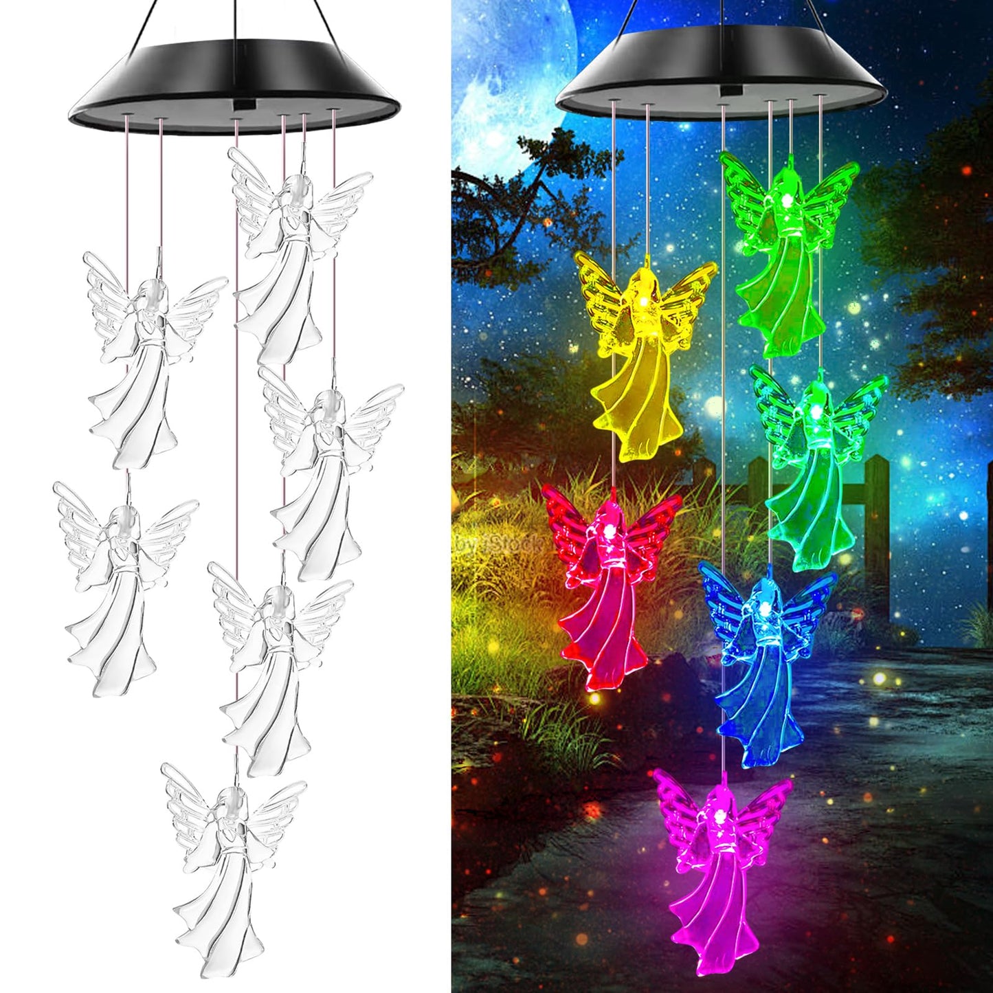Angel Solar Wind Chimes, Angel Wind Chimes for Outside,Best Gifts for Mom Grandma Women Wife Aunt Sister, Unique Mobile Wind Chime, Garden Yard Decor