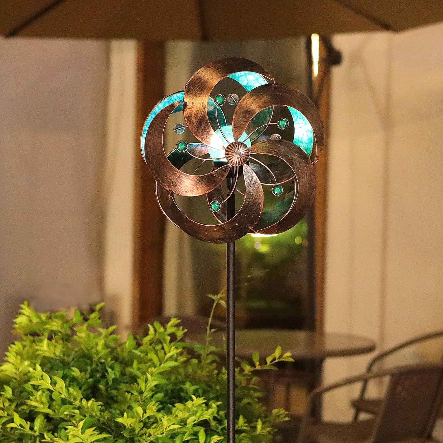 HDNICEZM Solar Wind Spinner Improved 360 Degrees Swivel Multi-Color LED Lighting Glass Ball with Kinetic Wind Spinner Vertical Metal Sculpture Stake Construction for Outdoor Yard Lawn & Garden.