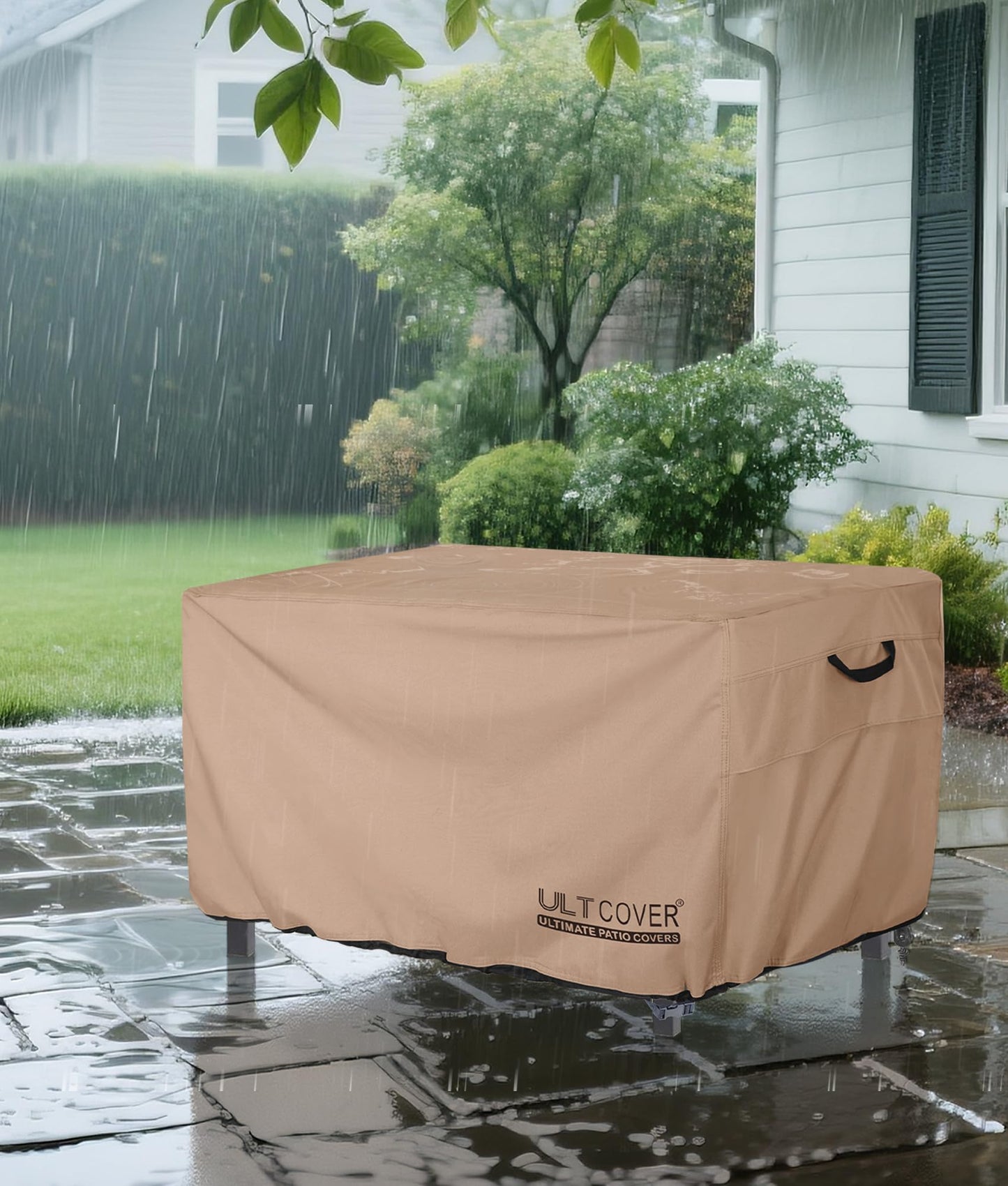 ULTCOVER Rectangular Gas Fire Pit Table Cover 52x34 inch Waterproof Heavy Duty Firepit Cover