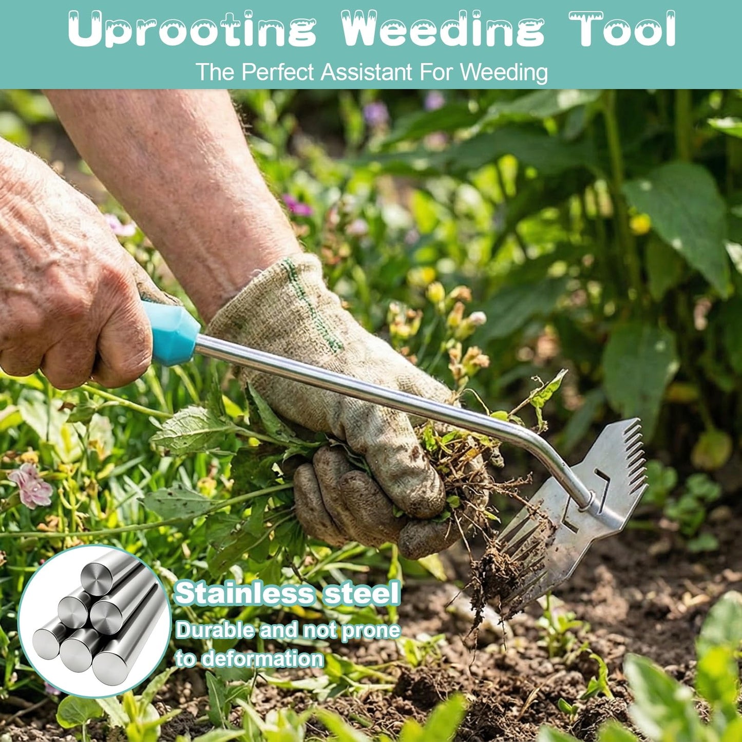 JRKJQBV Garden Weed Tool,2026 Portable Gardening Tools,Adopting Ergonomic Handle Design,Stainless Steel Weeding Tools,Hand Weeder Tool Suitable for Farm Planting,Gardening