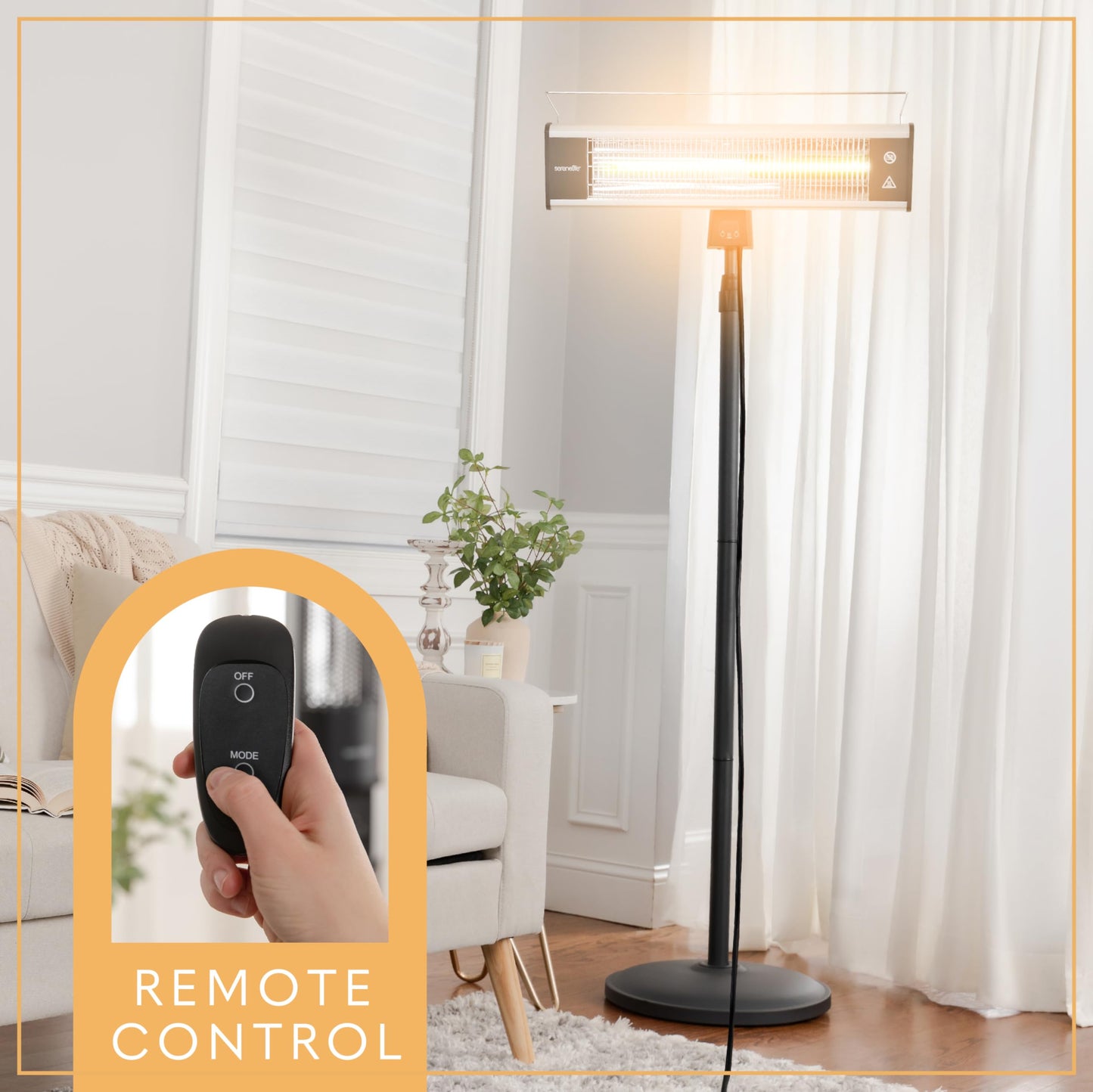SereneLife Infrared Patio Heater, Electric Patio Heater for Indoor/Outdoor Use, Portable Stand Heater with Remote Control, 1500 W, for Restaurant, Patio, Backyard, Garage, Decks (Off Black)
