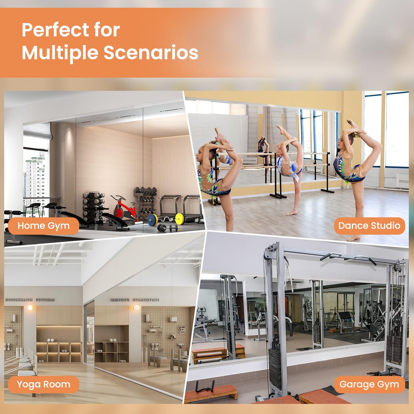 LOAAO Home Gym Mirror, 56"x16"-2 PCS Gym Mirrors for Wall, Frameless, Tempered Glass, Large Workout Mirrors for Home Gym, Dance Studio, Yoga Room, Garage Gym