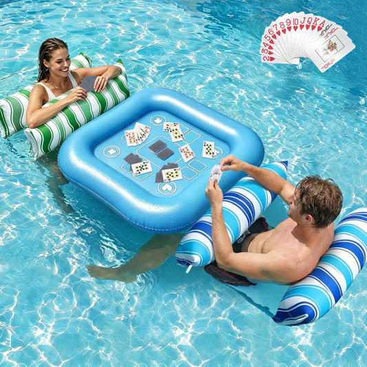 Jasonwell Pool Floats Adult Games - 2 Pack Fabric Inflatable Pool Floaties Water Hammock Chair w Floating Table Waterproof Playing Cards Party Game Toys Lake Lounger Raft Pool Hammock Float Floaty B&G