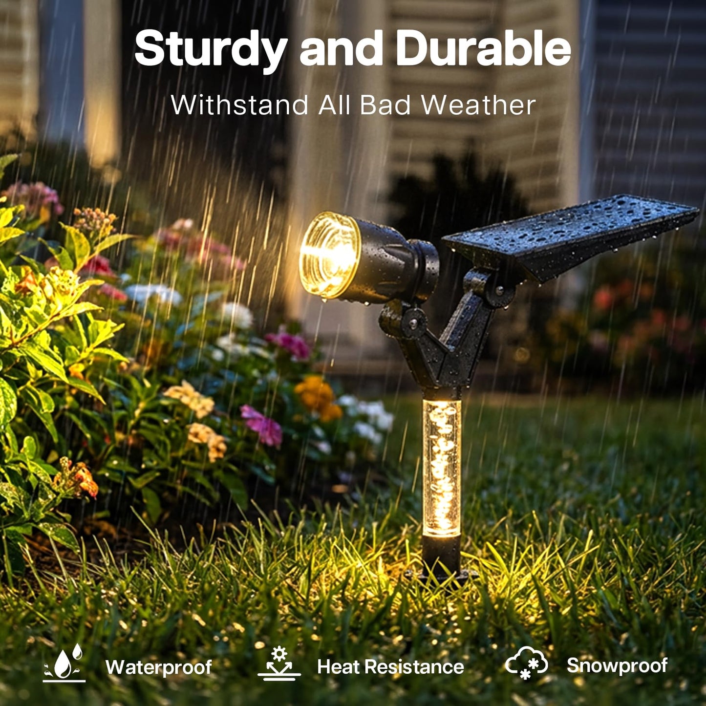Gorrzai Solar Lights Outdoor Waterproof Spot Lights, 4 Pack Solar Powered Garden Spotlights for Outside Yard Pathway House Landscape Lighting, Auto On/Off, 3000K Warm White