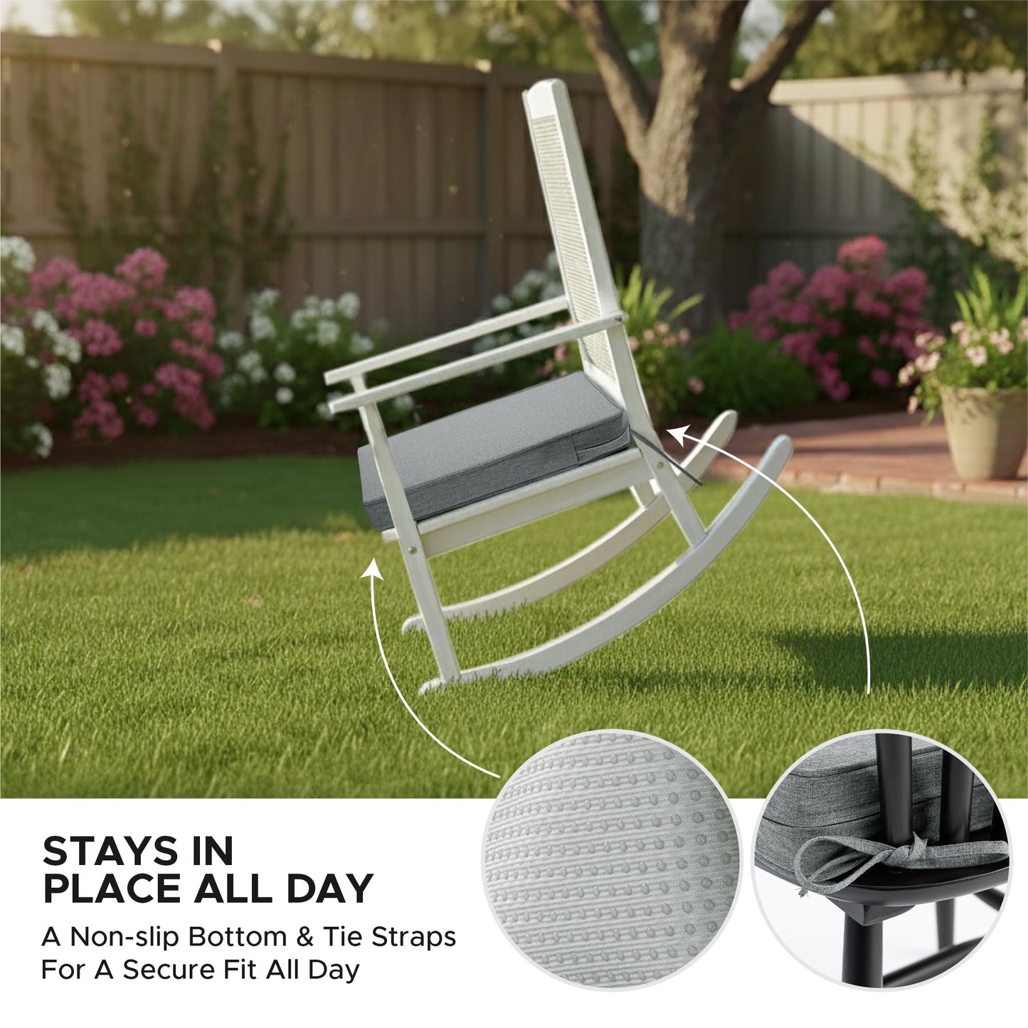 Fitfree Outdoor Chair Cushions, Water-Resistant & Fade-Resistant, Patio Furniture Square Seat Replacement Chair Pads with Ties, Removable Cover, Non-Slip Bottom, Set of 6, 19 x 19 Inch, Dark Grey