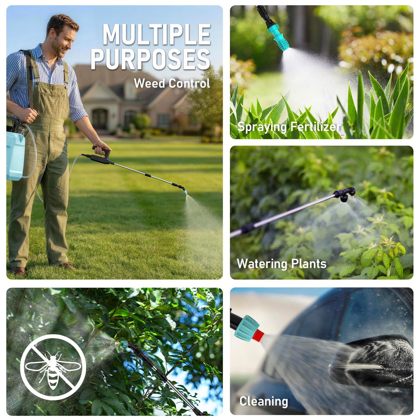 DEGGE Battery Powered Sprayer 2 Gallon, 7.4V Powerful Electric Pump Sprayer, Weed Killer Sprayers with Rechargeable Handle & 5 Mist Nozzles & Retractable Wand & Adjustable Strap for Lawn, Garden, Yard