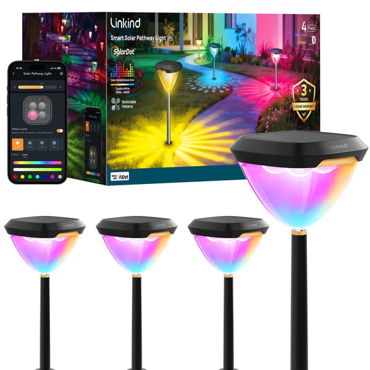 Linkind Smart Solar Pathway Lights SP6, App/Voice Control Solar Lights Outdoor Waterproof, 43+ Preset Scenes, Cool/Warm White/Color-Changing Outdoor Garden Lights for Yard, Patio, 4 Pack