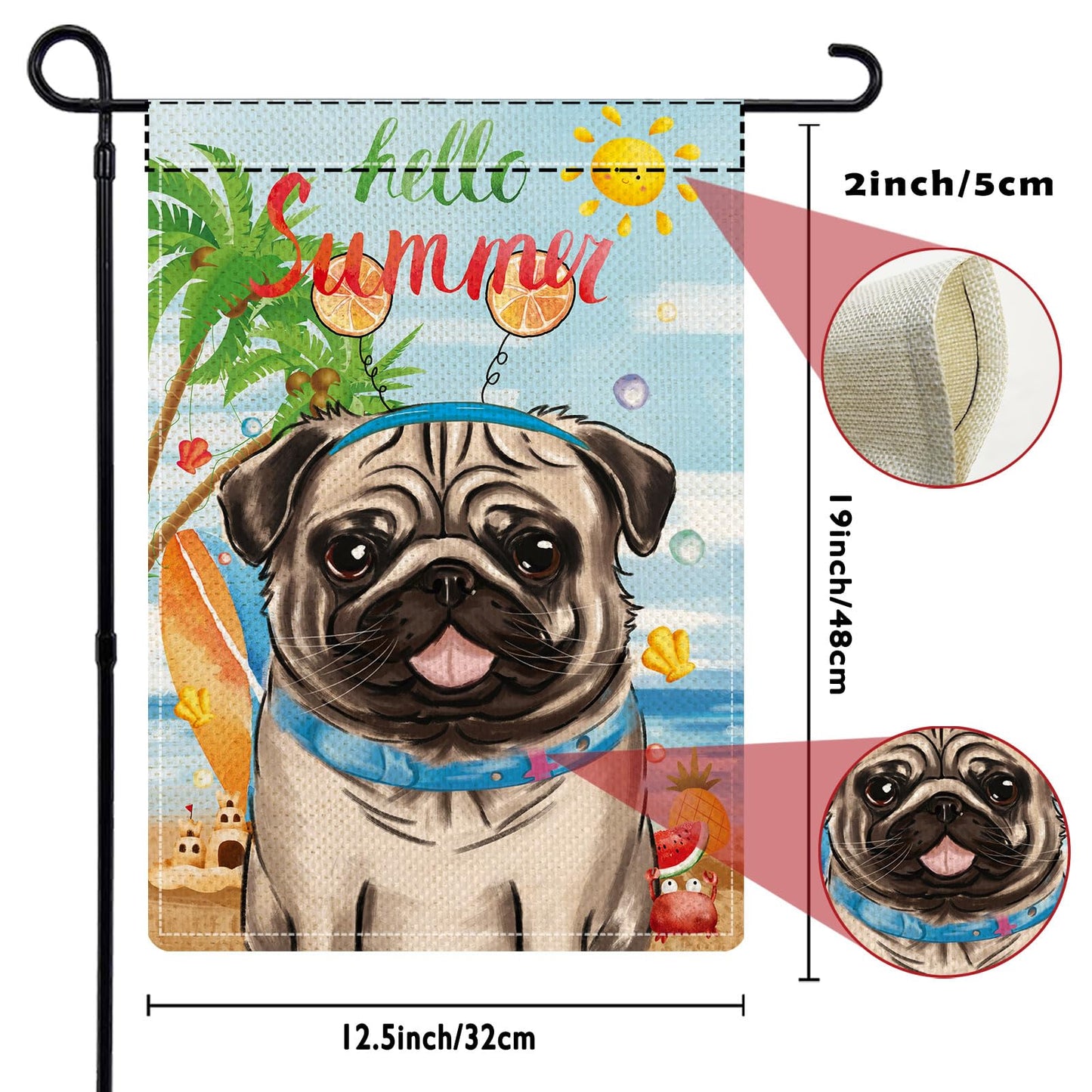YOVOYOA Pug Garden Flags for Outside Set of 12, Dog Welcome Seasonal Garden Flags 12x18 Double Sided for All Seasons and Holidays, Spring Summer Yard Lawn Flag for Outdoor Decor, Pug Decor