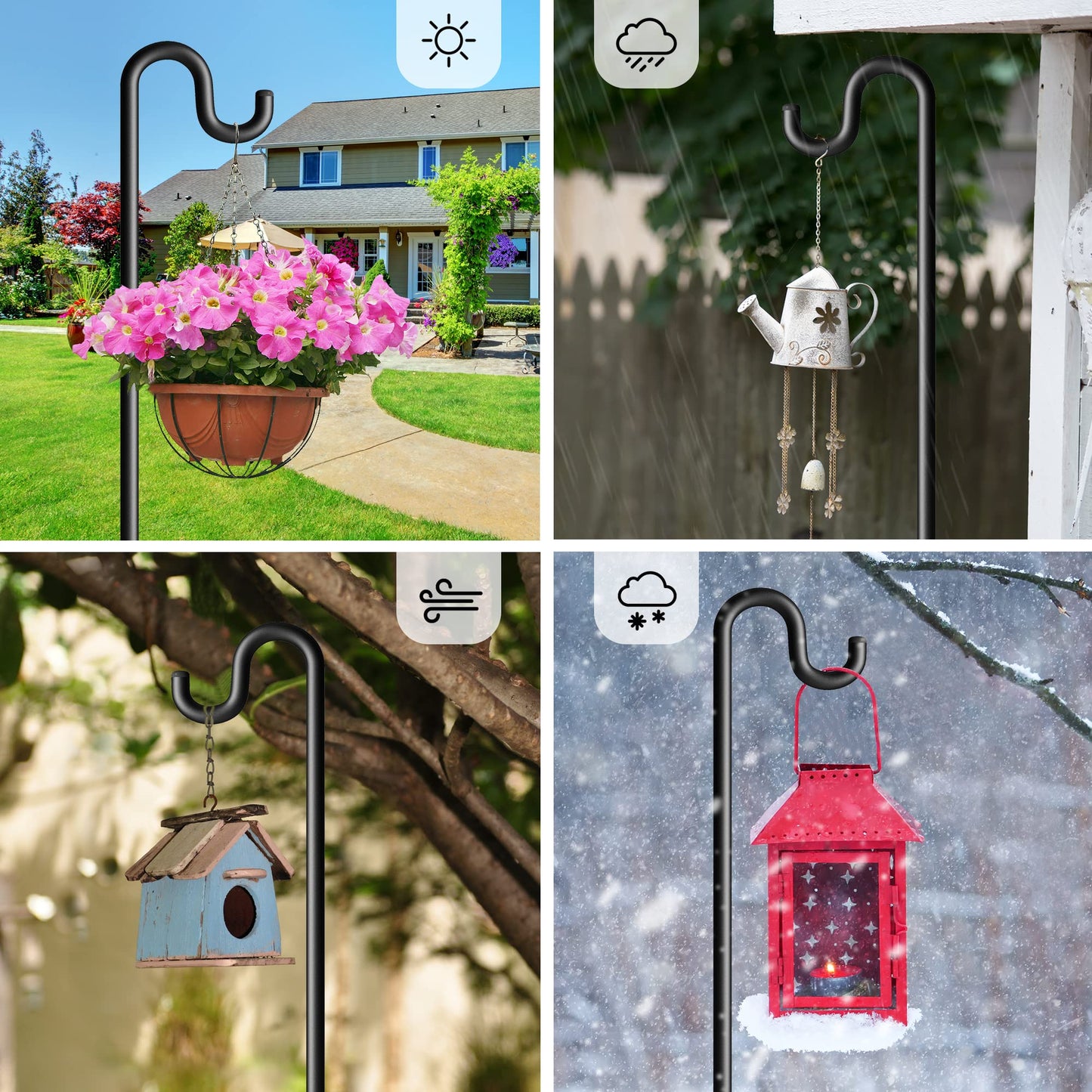 Surprizo 76" Shepherds Hooks for Outdoor, Extra Thick Bird Feeder Pole with 5 Prong Base, Adjustable Shepards Hook for Garden, Weddings, Hanging Plant
