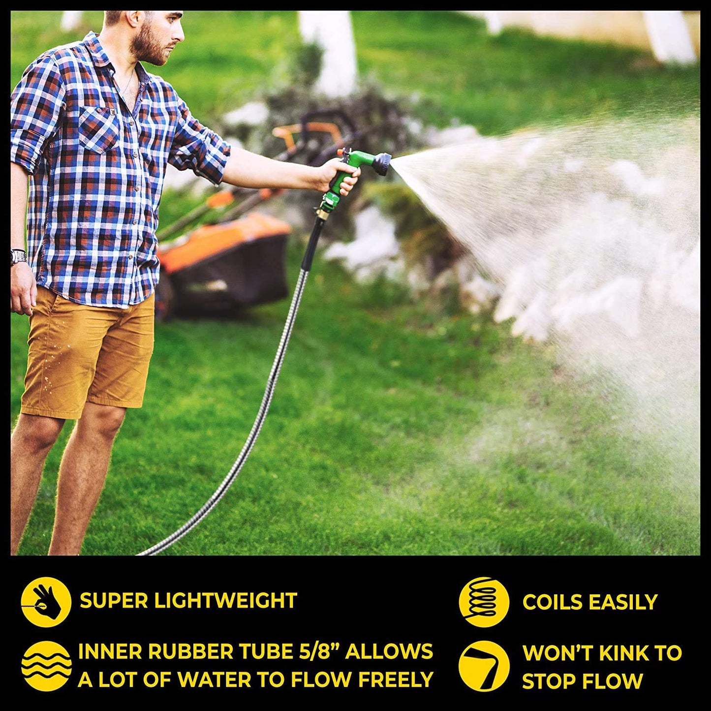 Bionic Steel PRO 75ft Garden Hose with Nozzle, 304 Stainless Steel Metal 75ft Water Hose Flexible Hose, Kink Free, Lightweight & Heavy Duty, Crush Resistant Fitting, Easy Coil, 500 PSI 2025 Model