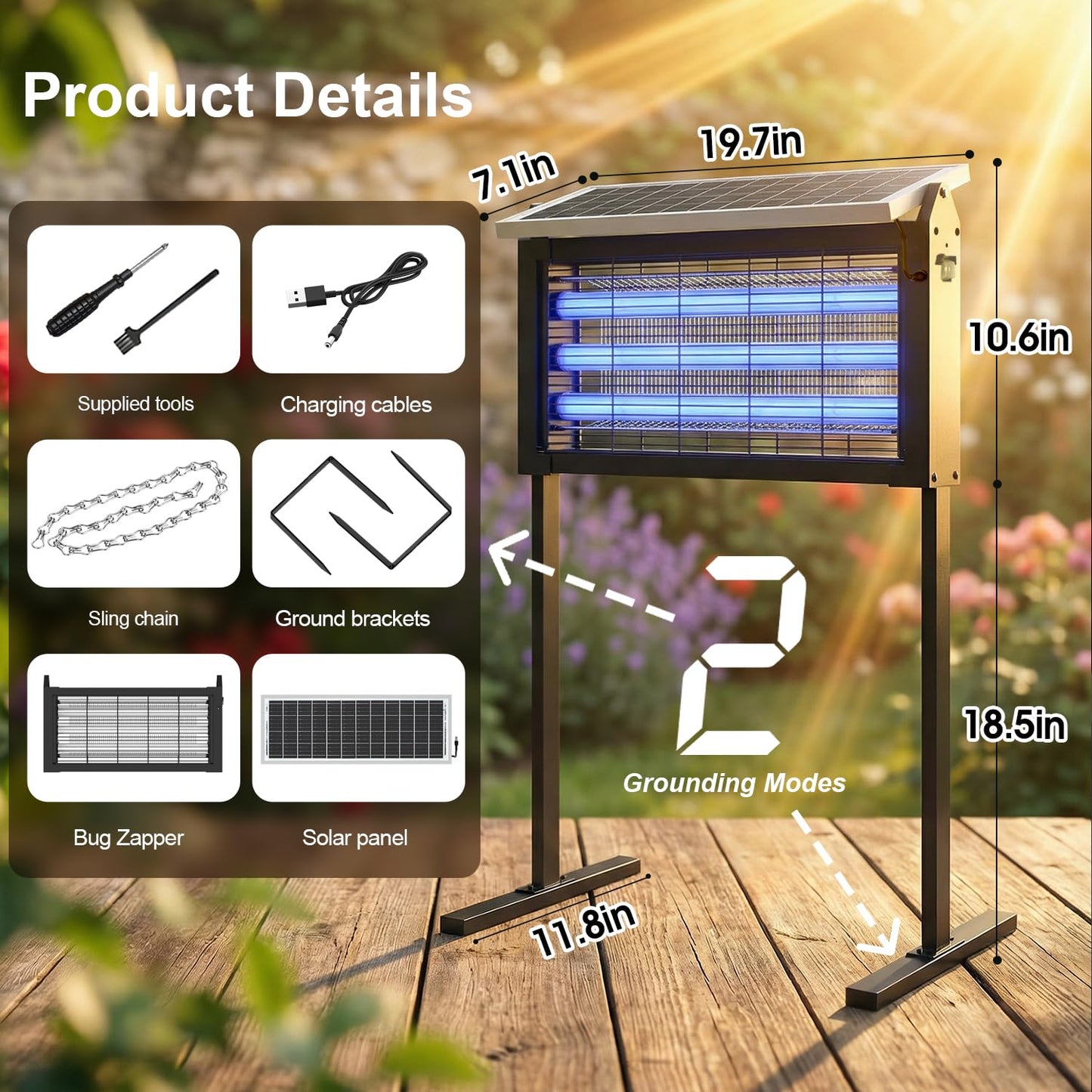 Large Solar Bug Zapper Outdoor, Solar Mosquito Zapper for 3000 sq.ft, Waterproof Mosquito Killer with Stand, Rechargeable Flying Insect Trap for Patio, Yard, Garden, Camping with 20W Solar Panel