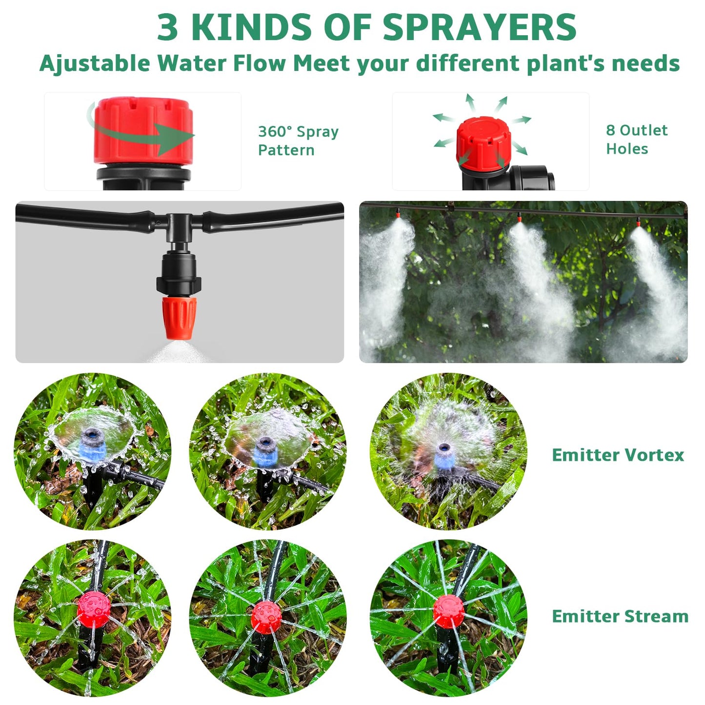 240FT Drip Irrigation System for Garden 2025 NEW Drip Irrigation Parts Automatic Garden Watering System with 1/2 1/4 Irrigation Tubing, Quick-Connect 1/4 inch Fittings,3 Types of Drip Emitters