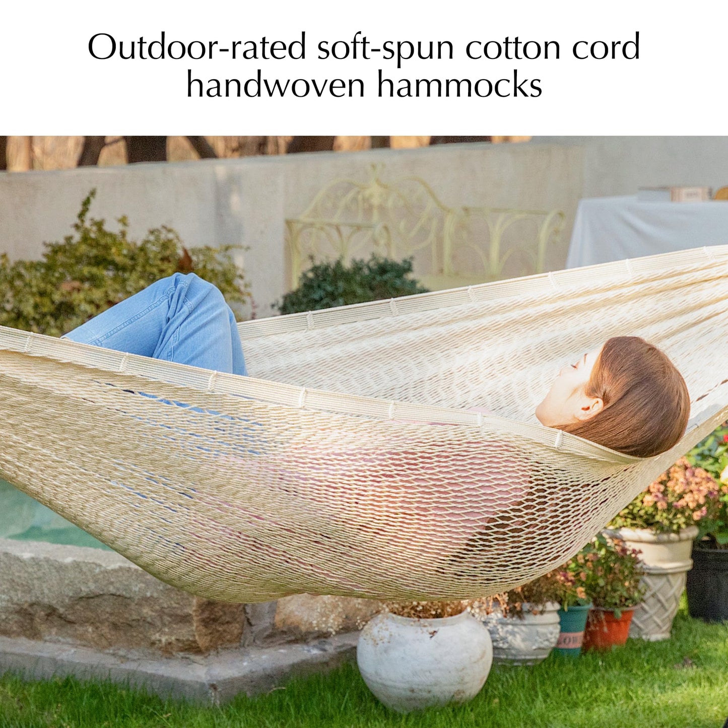PNAEUT Handwoven Mayan Hammocks, Double Rope Hammock for Outdoor Outside & Indoor, Thick Soft 600 lbs Capacity Heavy-Duty, Includes Tree Straps, Carabiners & Carrying Bag (Nature, X-Large)
