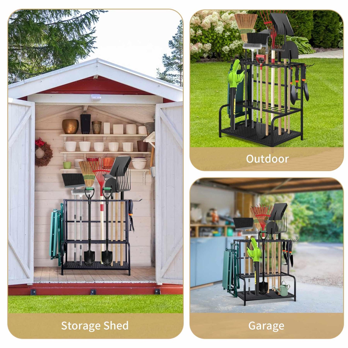 NovaNoka Garden Tool Organizer, Large Yard Tool Tower Rack for Garage Organization and Storage, Gardening Tool Stand for Shed or Outdoor, Metal Garden Tool Holder Up to 78 Tools, Shovel, Rake, Black