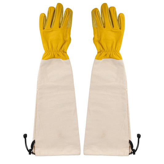 Kings County Tools Long Garden Gloves for Men and Women - Breathable Canvas and Thorn Proof Leather Gardening Gloves with Arm Guard Gauntlet for Pruning Planting Rose Cactus or Blackberry (Large)