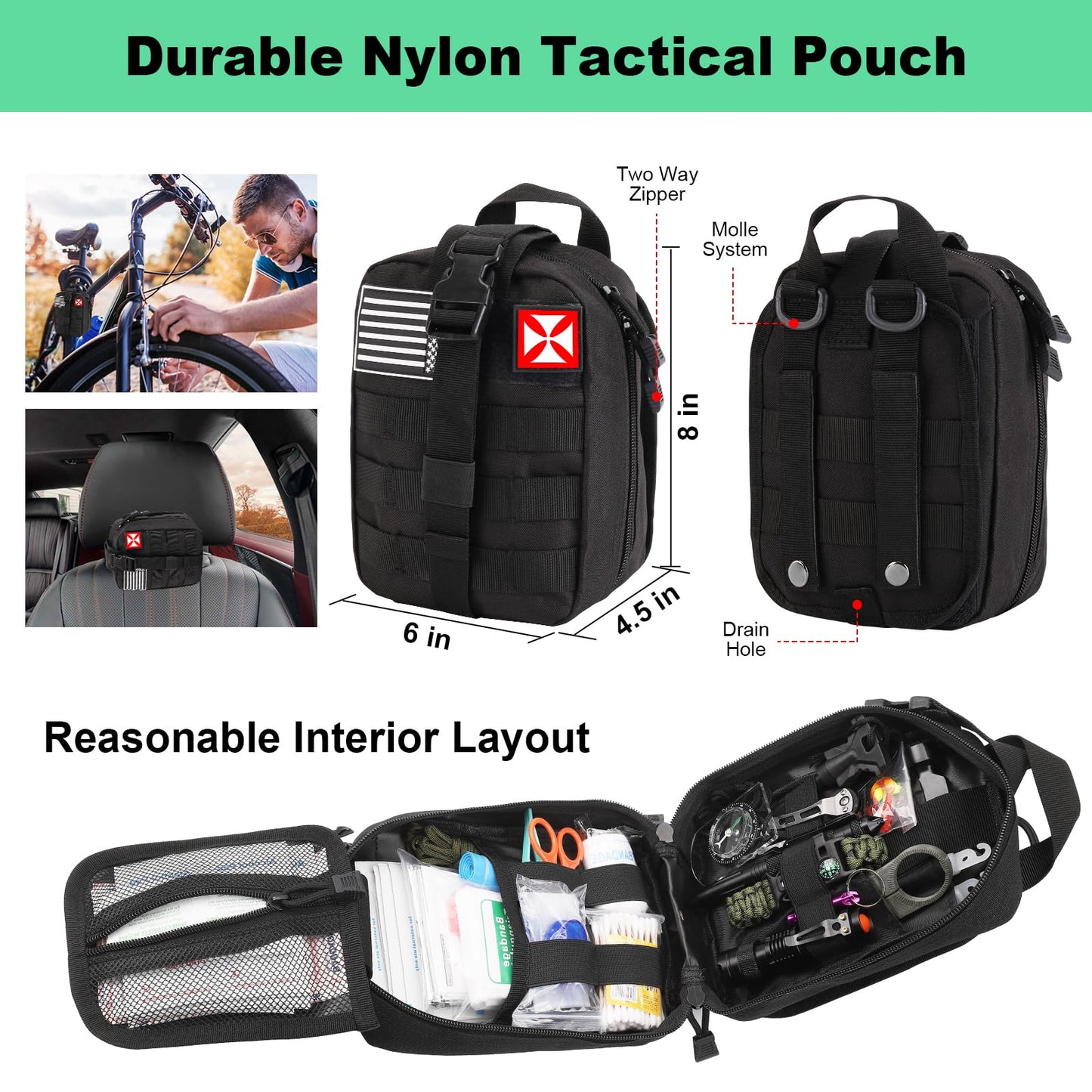 Survival Kit 256 in 1, First Aid Kit Survival Gear Tools Trauma Kit with Molle Pouch for Outdoor, Camping, Hunting, Hiking, Earthquake, Home, Office, Gifts for Men Dad Husband Women (Black)