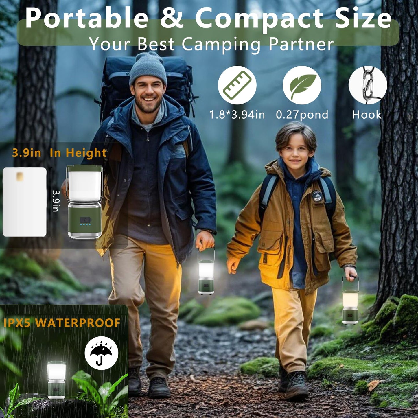 Portable Camping Lantern Rechargeable -4inch, 2000LM LED Camping Lights Lantern with Redlight&20Hours Runtime& Stepless Dimming, Hurricane Emergency Lights for Power Outages, Waterproof Camping Lamp