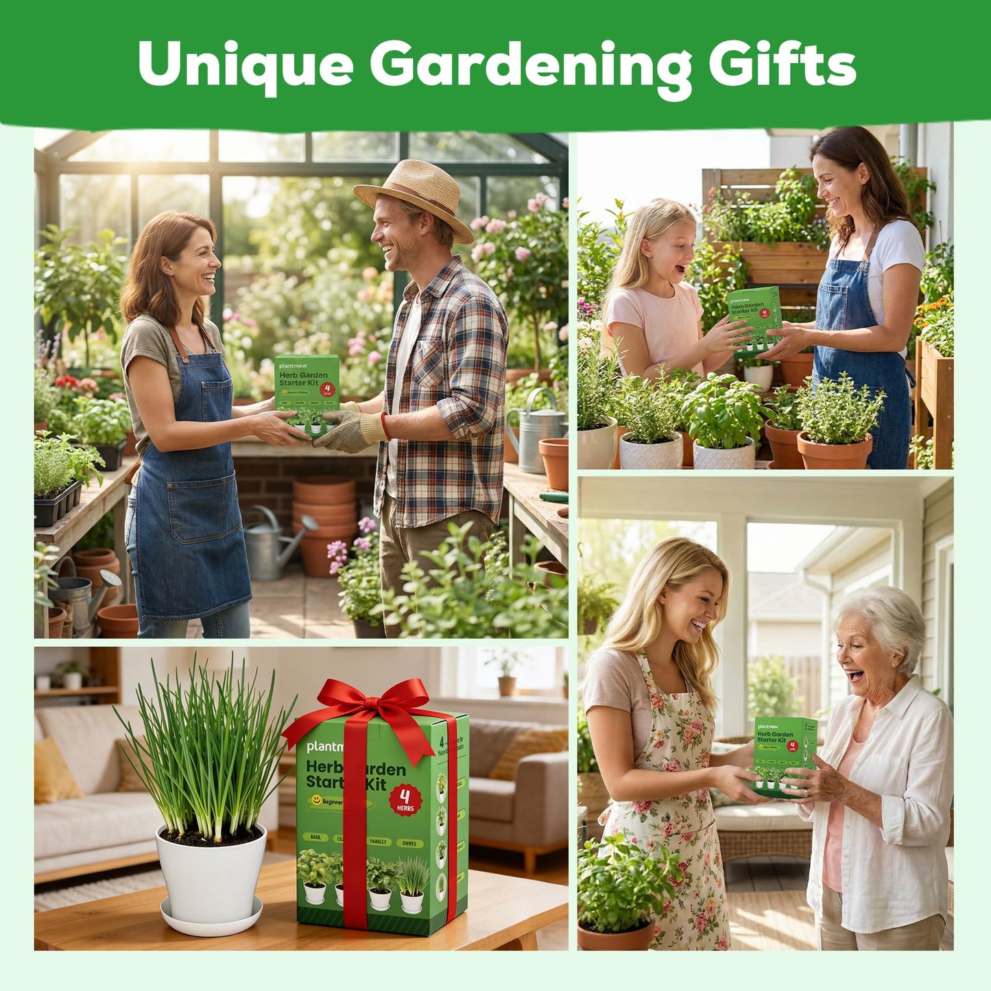 PLANTMEW Indoor Herb Garden Starter Kit - Mothers Day Gifts - 4 Non GMO, Heirloom Culinary Herb Seeds, Unique Gardening Gift for Women, Mom, Her, Birthday, Housewarming, Plant Lovers