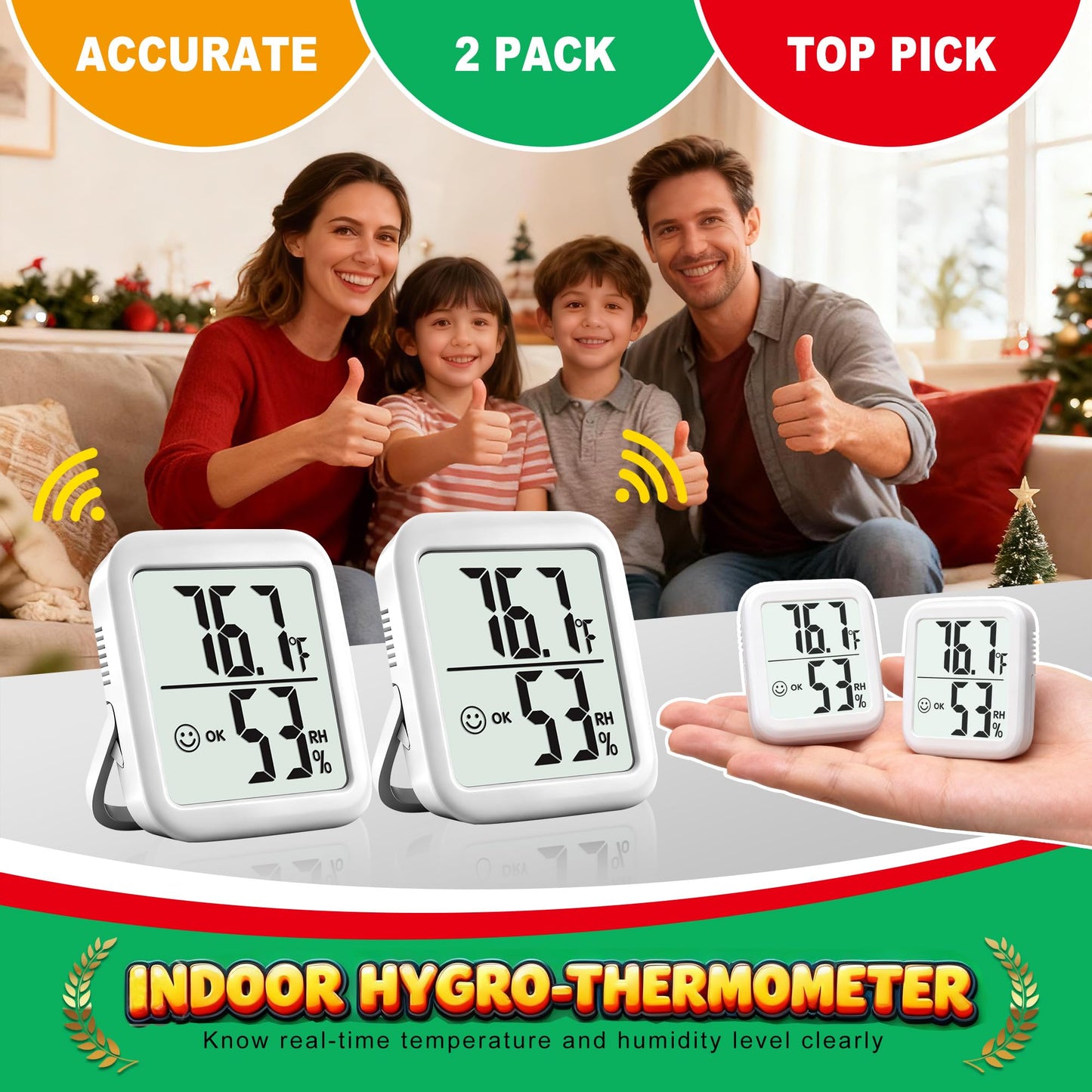 Antonki 2 Pack Room Thermometer for Home, Hygrometer Indoor Humidity Meter Gauge, Digital Temperature and Humidity Monitor Sensor for House, Terrarium, Incubator, Greenhouse - Battery Included