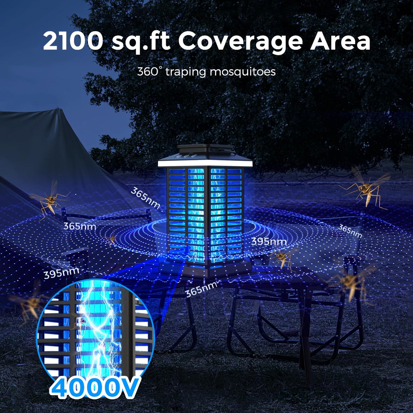 Bug Zapper Outdoor, Mosquito Zapper 2 in 1 Portable & Rechargeable Bug Zapper Outdoor with 5000mAh Battery & LED Night Light, 4000V Electric Fly Zapper for Outside,Patio,Backyard,Garden