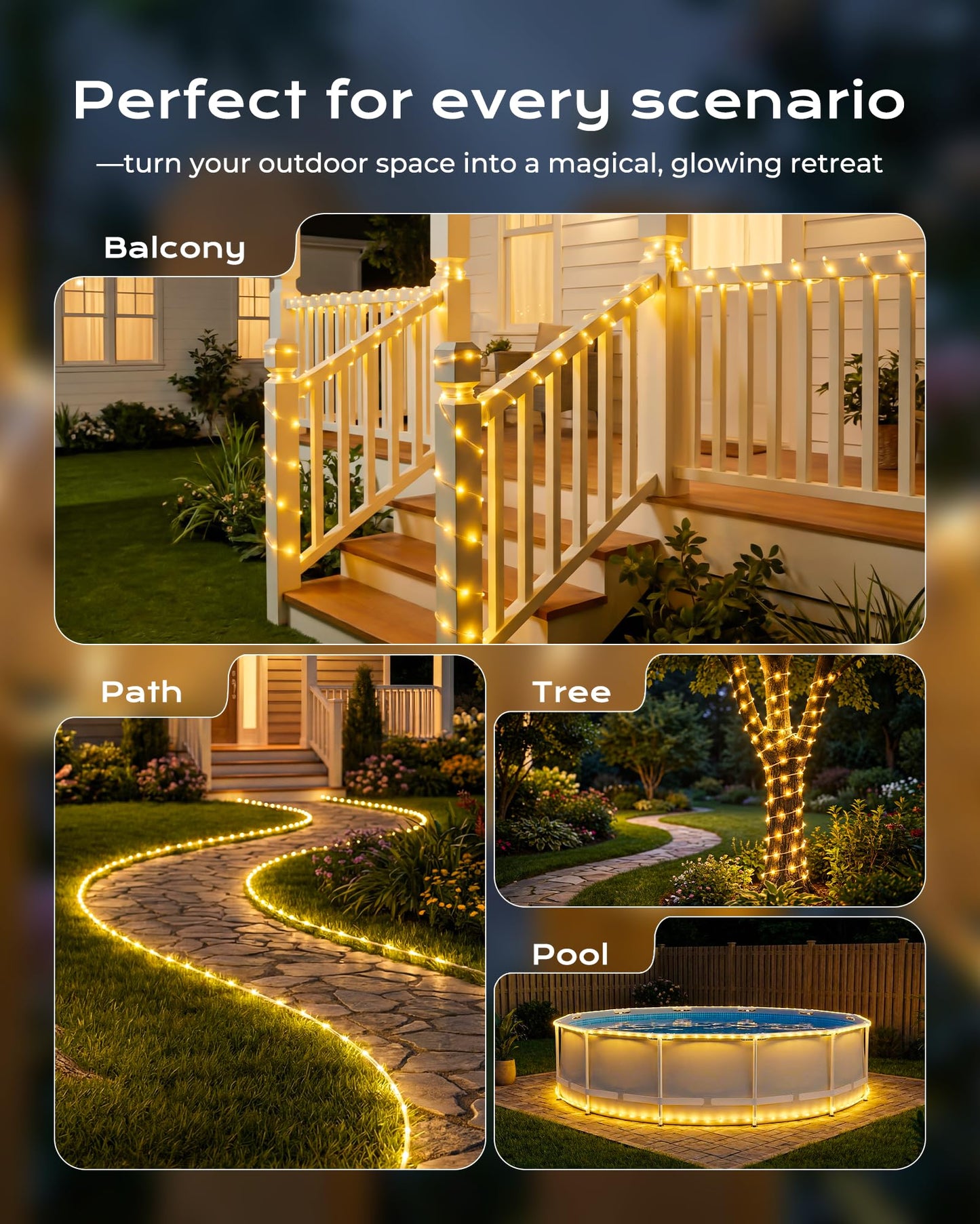 Brightown 2 Pack Solar Rope Lights, Total 78FT 200LED Warm White Solar String Lights Outdoor, IP65 Waterproof Solar Powered Fairy Lights with 8 Lighting Modes for Yard Garden Patio Tree Decoration