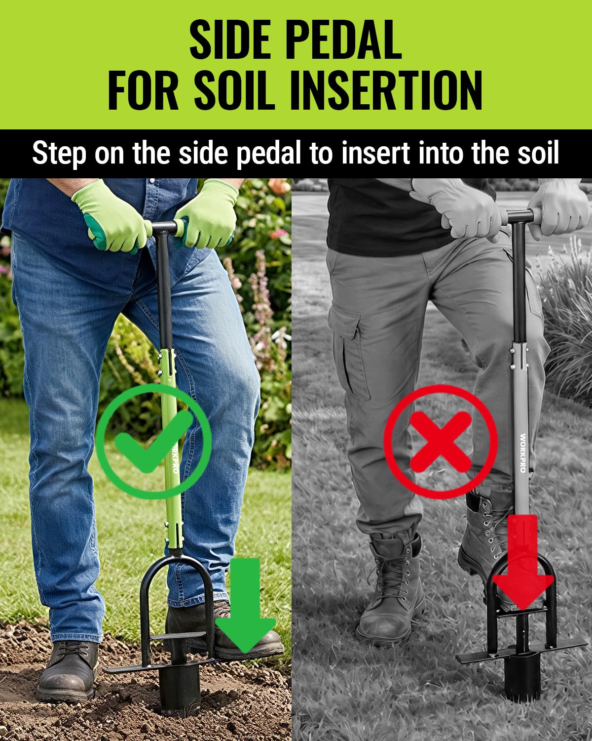 WORKPRO 36" Bulb Planter Tool, Long Handle Sod Plugger, Grass Plugger Tool with Serrated Base, Dual Pedals, Garden Tool for Planting, Transplanting, Weeding, Digging Holes for Tulips, Daffodils