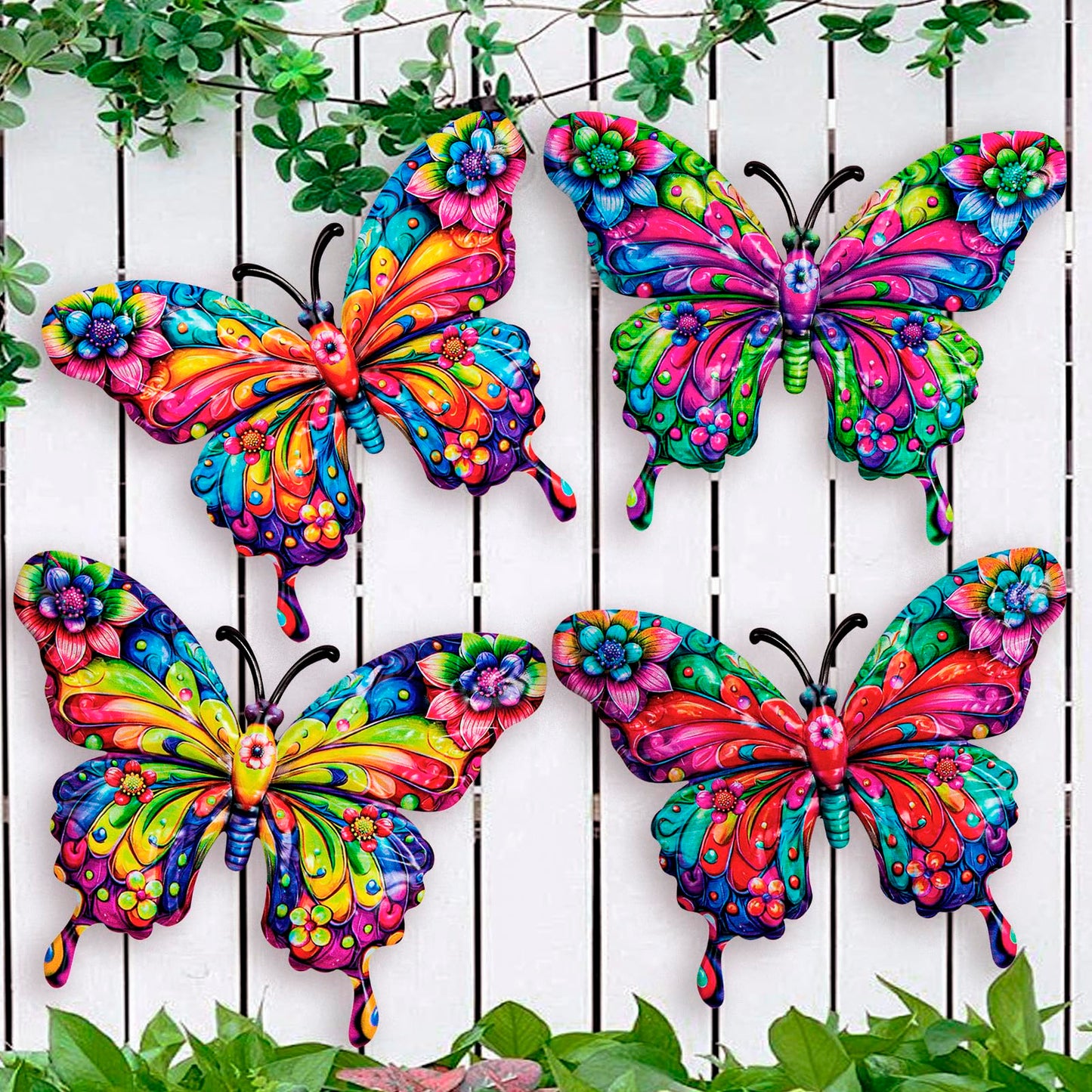 SUNREEK 4Pcs Metal Butterfly Wall Decor, 9 Inches Butterfly Outdoor Wall Art for Fence Garden Yard Room Patio Balcony Decorations
