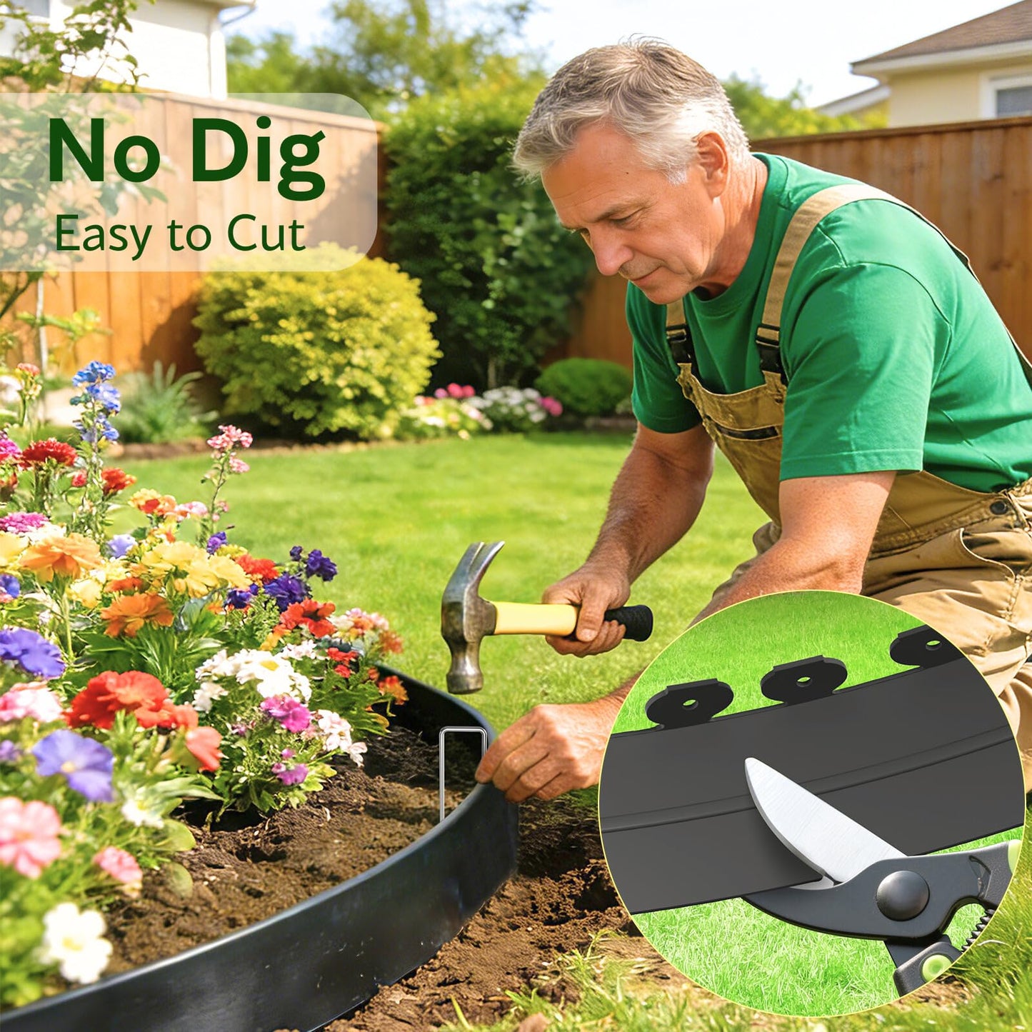 Bluepro Landscape Edging, 4 Inch 33 ft Garden Edging Border Kit with 50 Steel Stakes (Strong) & Reinforced Design - Tall Plastic Lawn Barrier for Flower Beds, Walkways & Yard