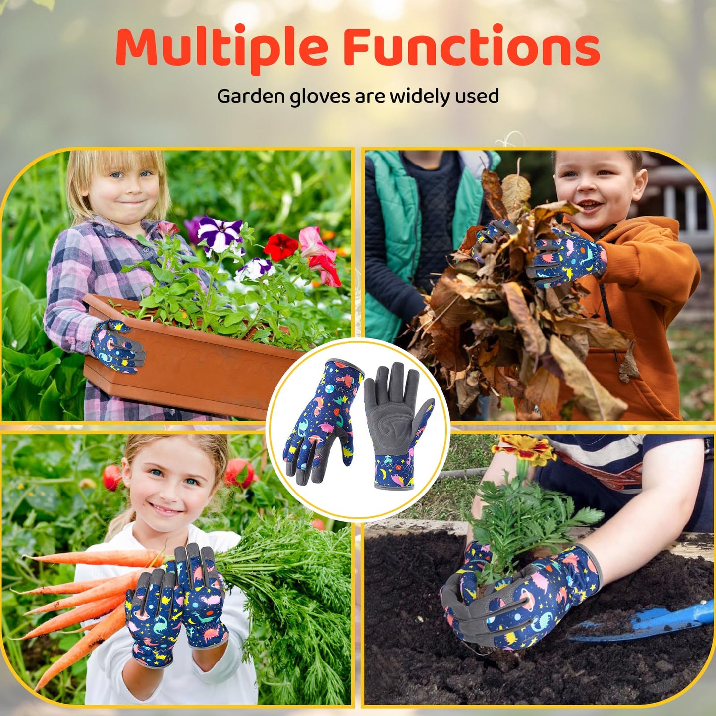 Granila Gardening Gloves for Boys Girls Ages 8-12, Breathable Soft Safety Garden Yard Work Gloves for Kids Children Leather Thorn Proof for Playing, Digging, Planting,Pruning