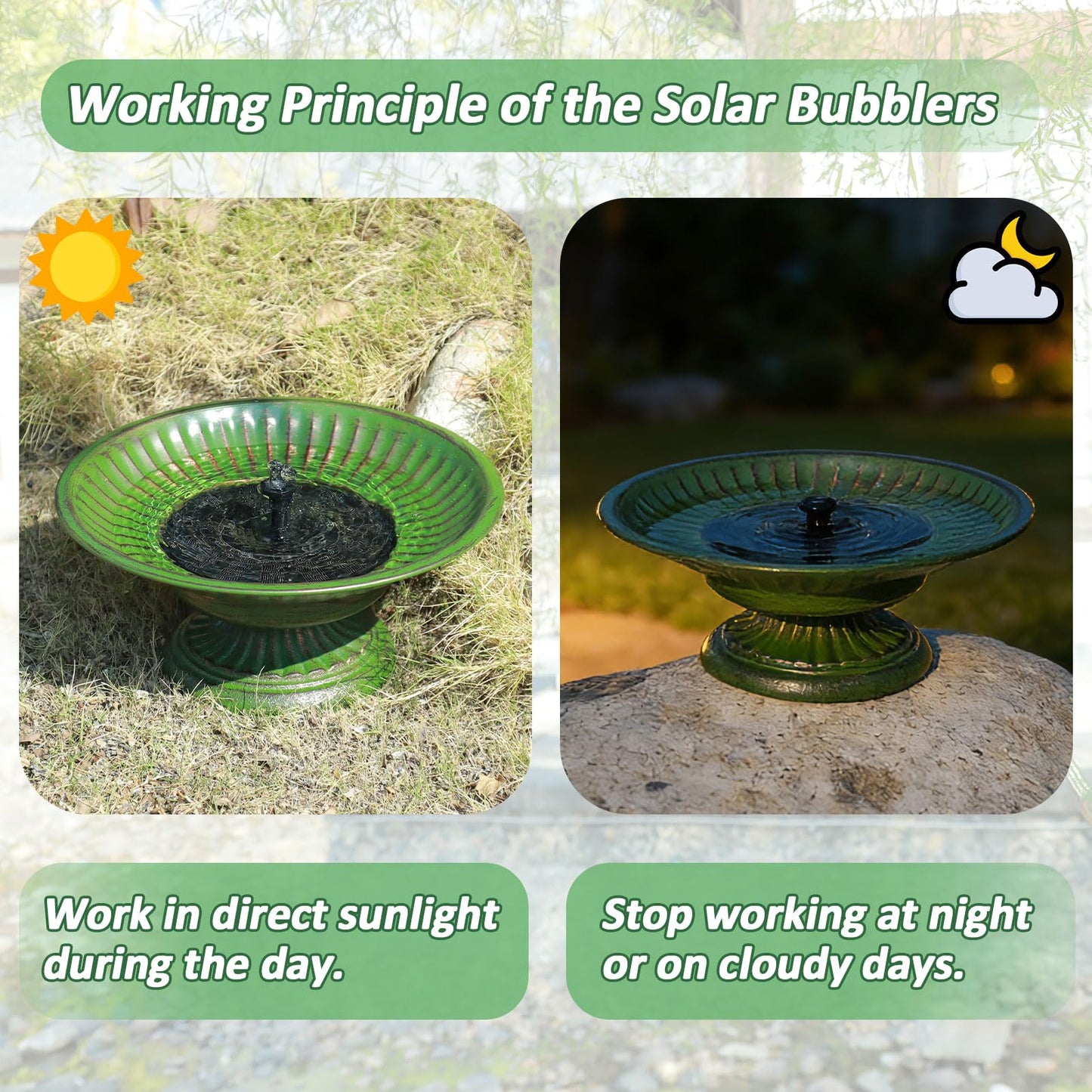 Solar Fountain Bird Bath,Cast Iron Pedestal Bird Bath with Solar Powered Fountain,Bird Bath Bubbler for Garden, Patio & Yard.
