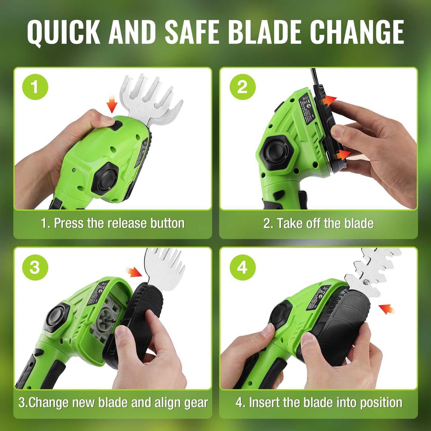 WORKPRO Cordless Grass Shear & Shrubbery Trimmer - 2 in 1 Handheld Hedge Trimmer 7.2V Electric Grass Cutter 2.0Ah Rechargeable Lithium-Ion Battery and USB Cable Included