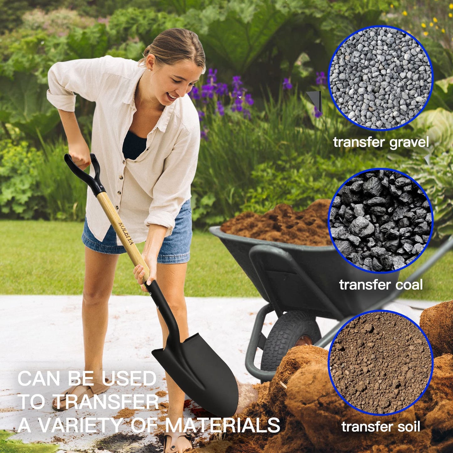 KOLEIYA 41 Inch Round Point Shovel for Digging,Heavy Duty Garden Shovel with D-Handle,Wooden Handle,Ideal for Gardening,Landscaping,Beach,and Snow Removal