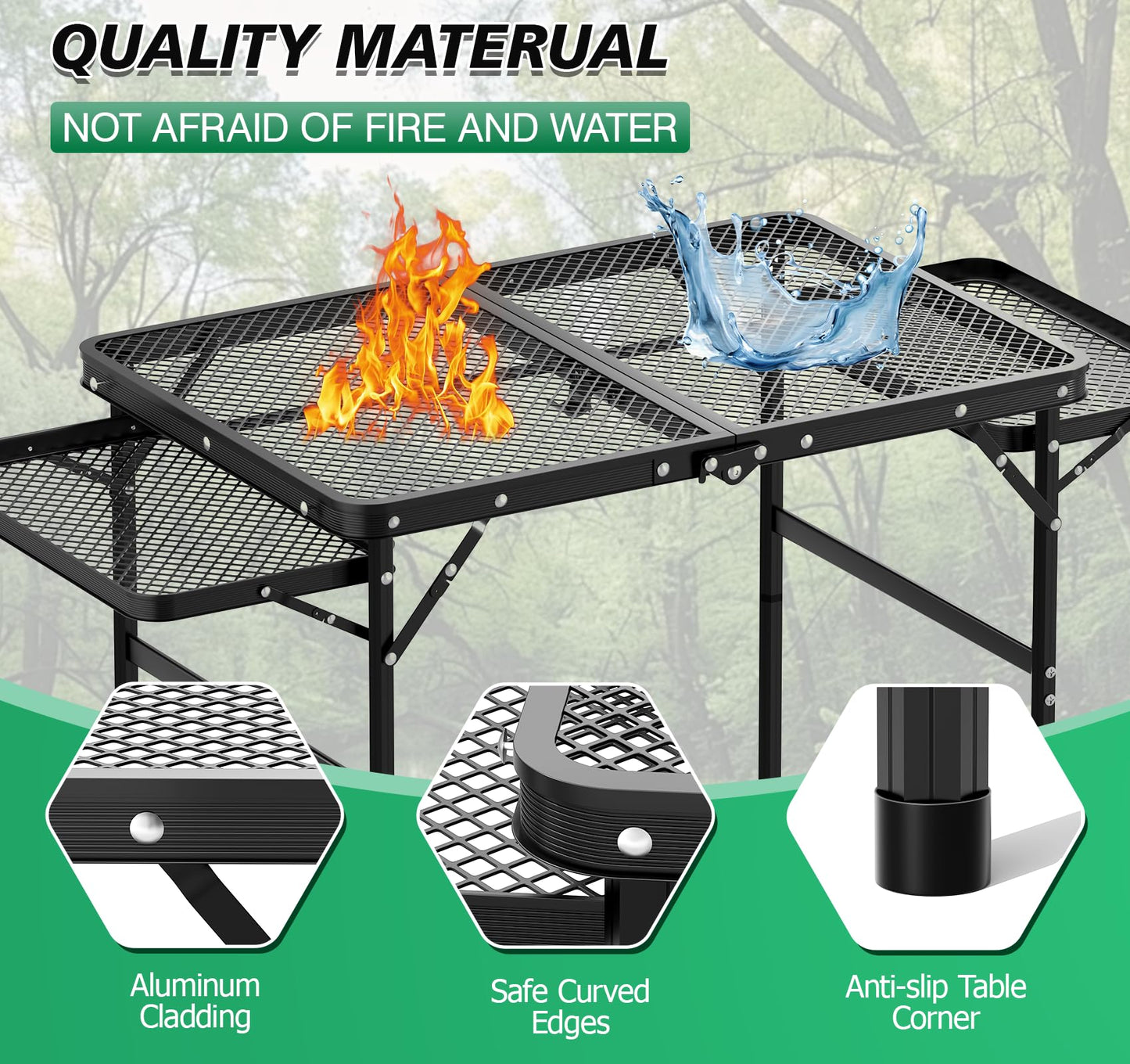 Folding Camping Table with 2 Extra Desktop, Height Adjustable Portable Grill Table, Metal Outdoor Grill Table for Outside, Camping Cooking Tables for Picnic, BBQ, 53.14 x 26.6 x 23.6 inches Large Size