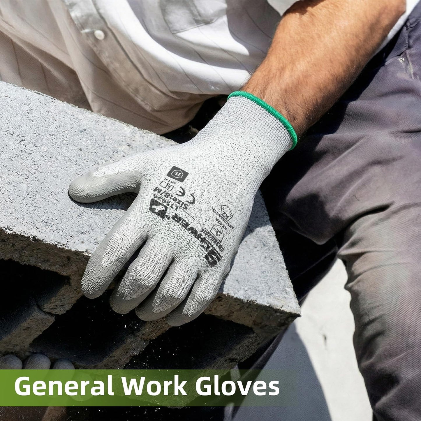 Schwer 6 Pairs Safety Work Gloves with Certified Level 6 Abrasion Resistance, ANSI A2 Cut Resistant Working Gloves with Grip for General Use, Construction, Gardening, Mechanic, 3D-Comfort, LT5636, L