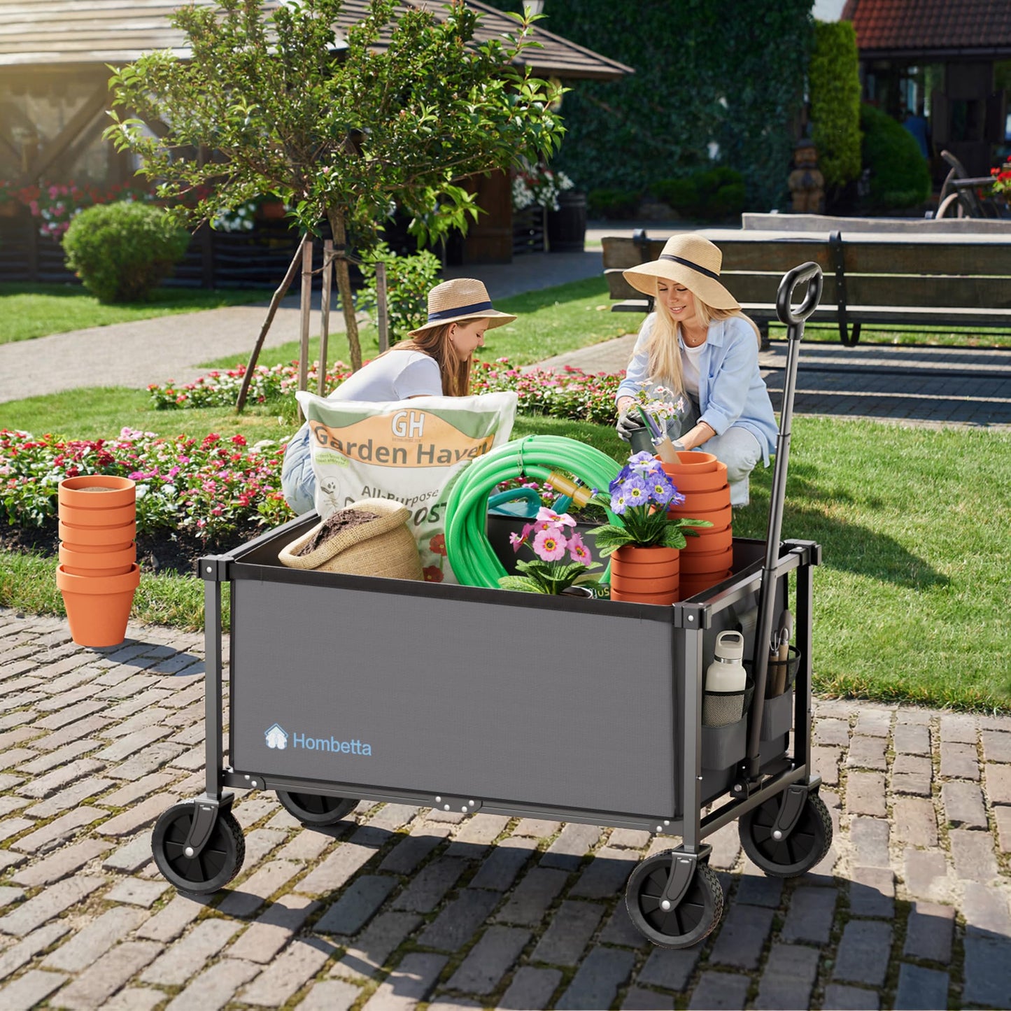 HOMBETTA 29.3" Collapsible Wagon Cart, 150L Heavy Duty Folding Utility Wagon with Wheels, 360 lbs Load, Portable Rolling Cart for Garden, Shopping, Sports, Camping, Darkgray