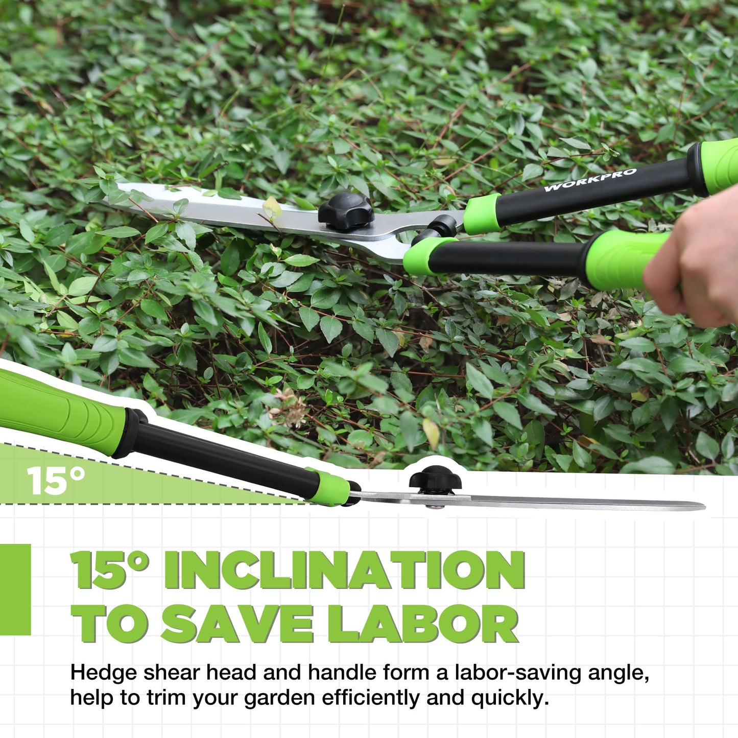 WORKPRO Hedge Shears, 23'' Manual Hedge Trimmers with Chrome Plated Steel Blade & Ergonomic Handle, Home Garden Pruner Hedge Clippers Perfect for Trimming Borders, Boxwood, and Tall Bushes
