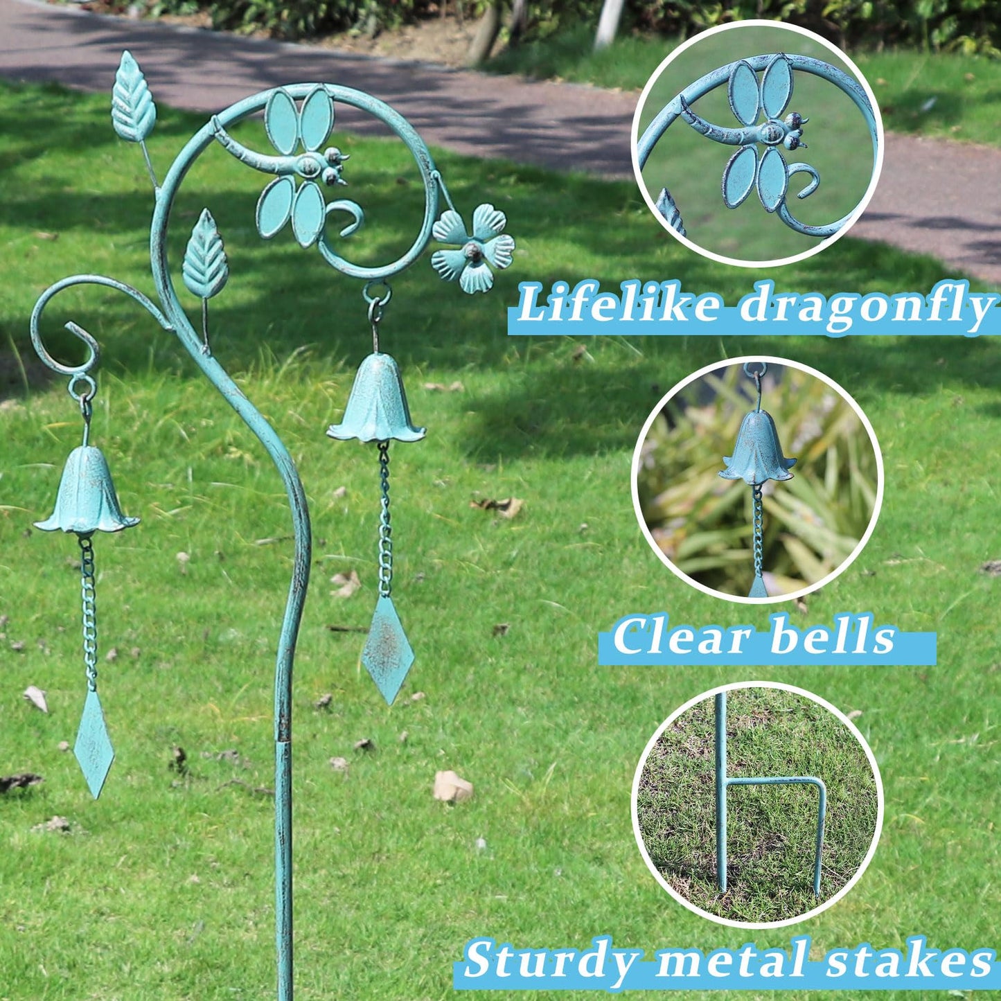 Dragonfly Garden Decor for Outside,Metal Yard Decor with Bell,Yard Art,Decorative Garden Stake,for Outdoor Garden