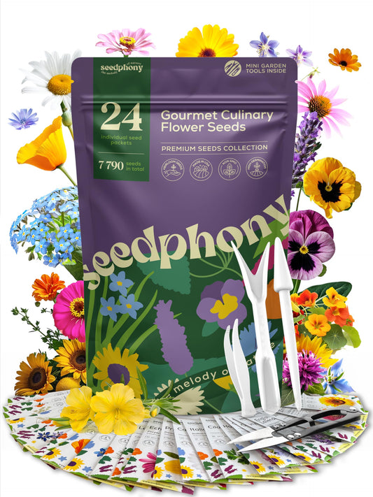 Seedphony 24 Gourmet Culinary Flower Seeds Variety Pack - 7,790+ Non-GMO Heirloom Flower Seeds for Planting Indoor & Outdoor Home Garden - Culinary Flowers Seed Packets for Planting Edible Flowers