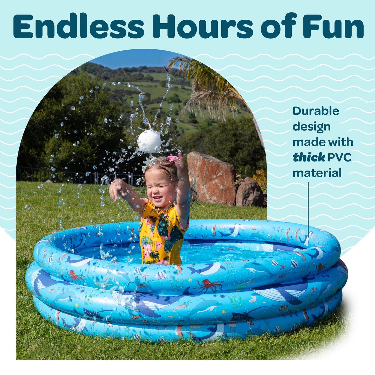 Inflatable Kiddie Pool for Toddlers, 48"X12" Round Plastic Blow Up Kids Swimming Pool, Outdoor Water Play, Ball Pit Toys for Kids Age 2 3 4 5, Summer Essential Baby Splash Pools with Cushioned Floor