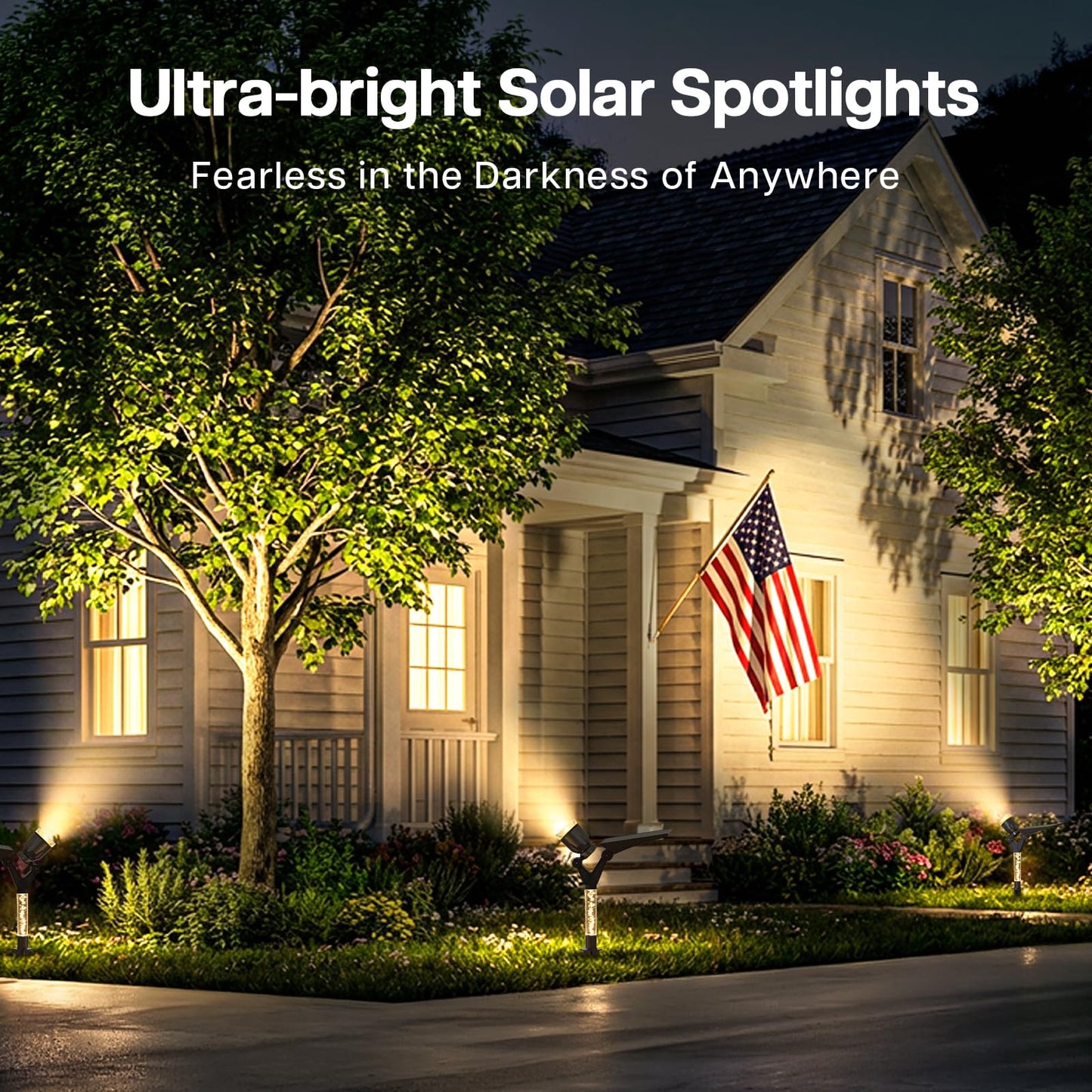 Gorrzai Solar Lights Outdoor Waterproof Spot Lights, 4 Pack Solar Powered Garden Spotlights for Outside Yard Pathway House Landscape Lighting, Auto On/Off, 3000K Warm White
