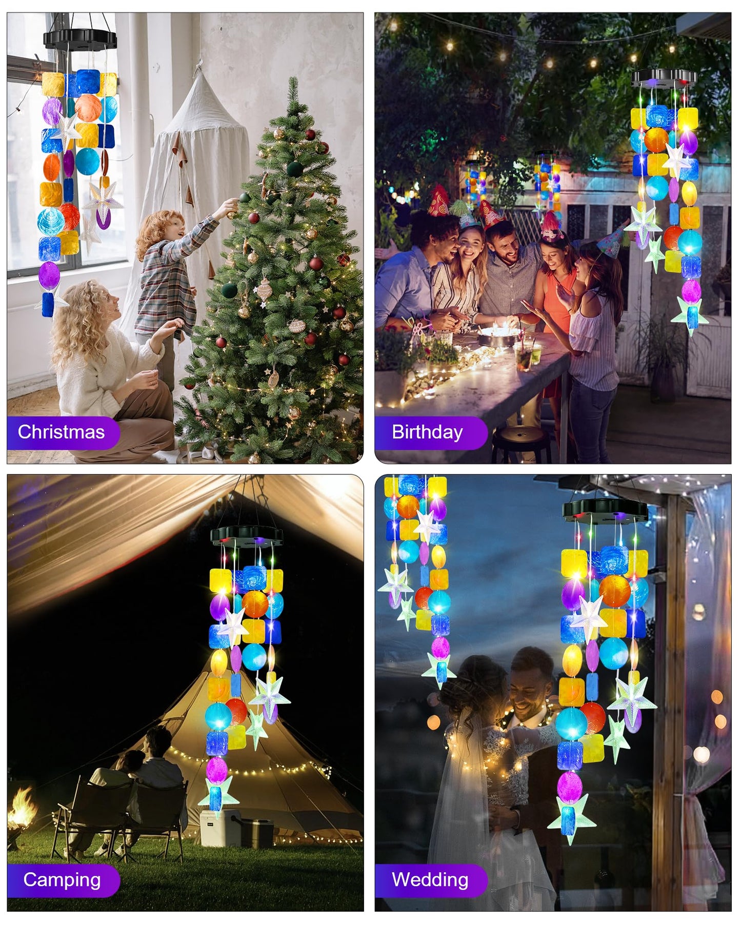 Solar Wind Chimes Decorative Lights for Outside,Shells Lights Gifts for Mom Grandma Women Wife Girls, Solar Hanging Lights for Holiday Garden Yard Window